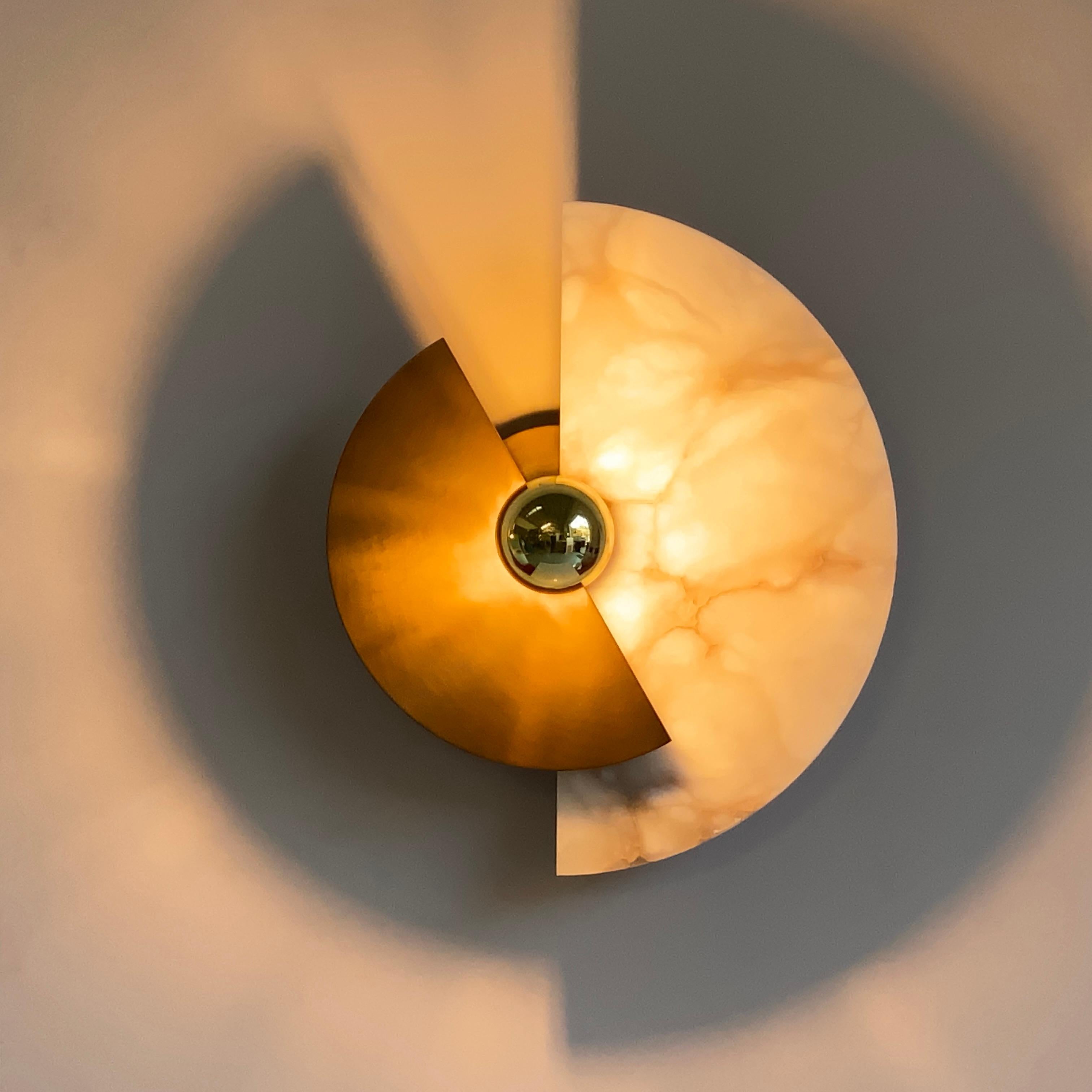 Bespoke Art Deco Style Half Moon Rotating Bronze Brass Sconce in Alabaster 14