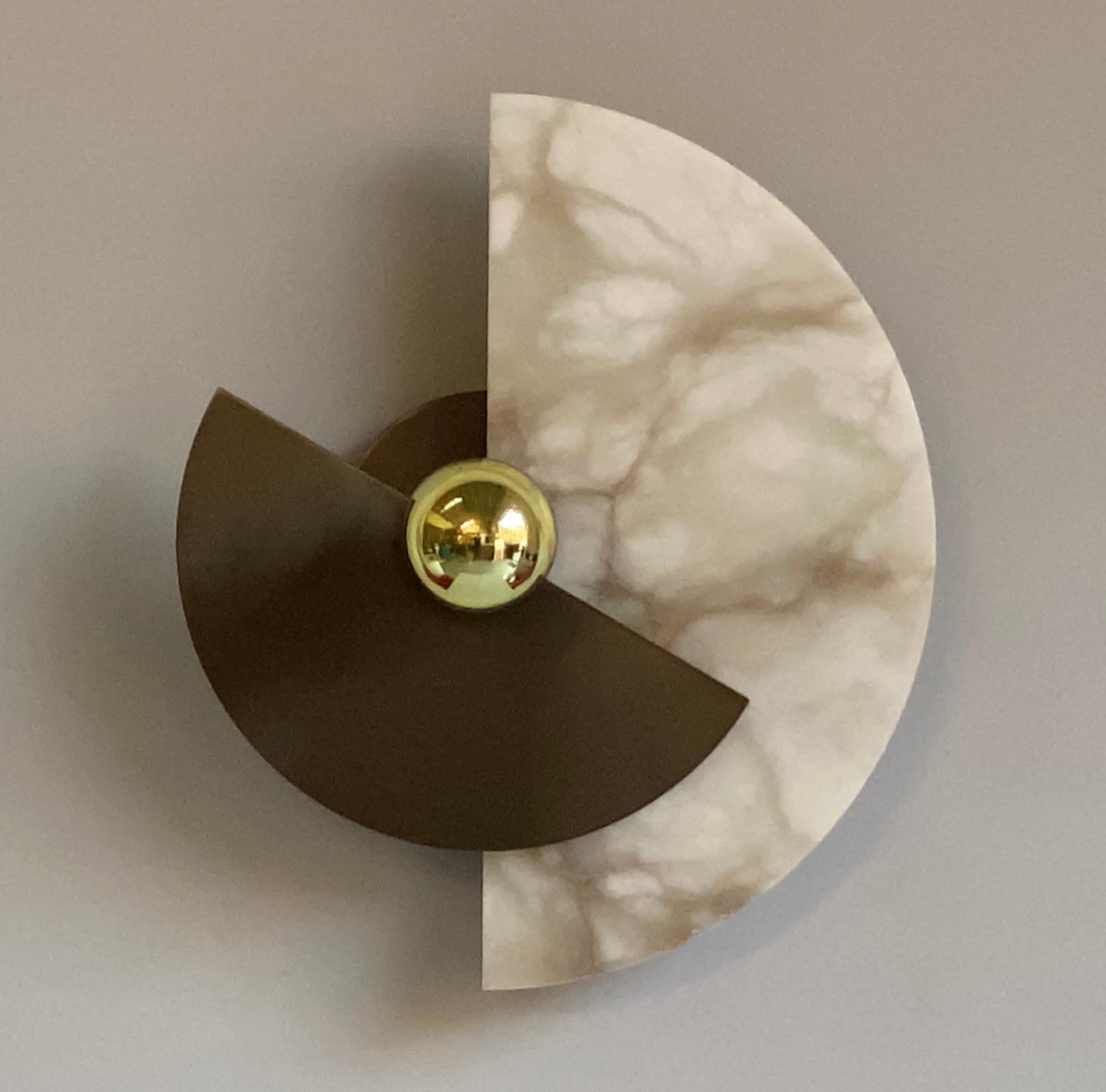 Bronzed Bespoke Art Deco Style Half Moon Rotating Bronze Brass Sconce in Alabaster