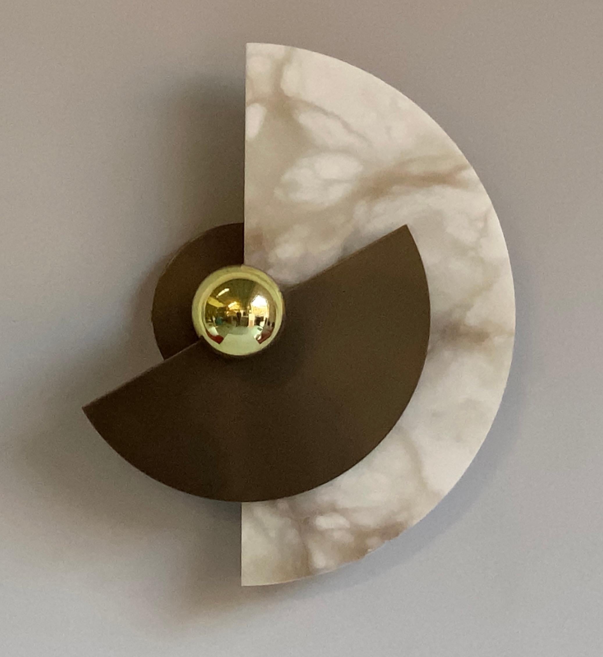 Bespoke Art Deco Style Half Moon Rotating Bronze Brass Sconce in Alabaster In New Condition In New York, NY