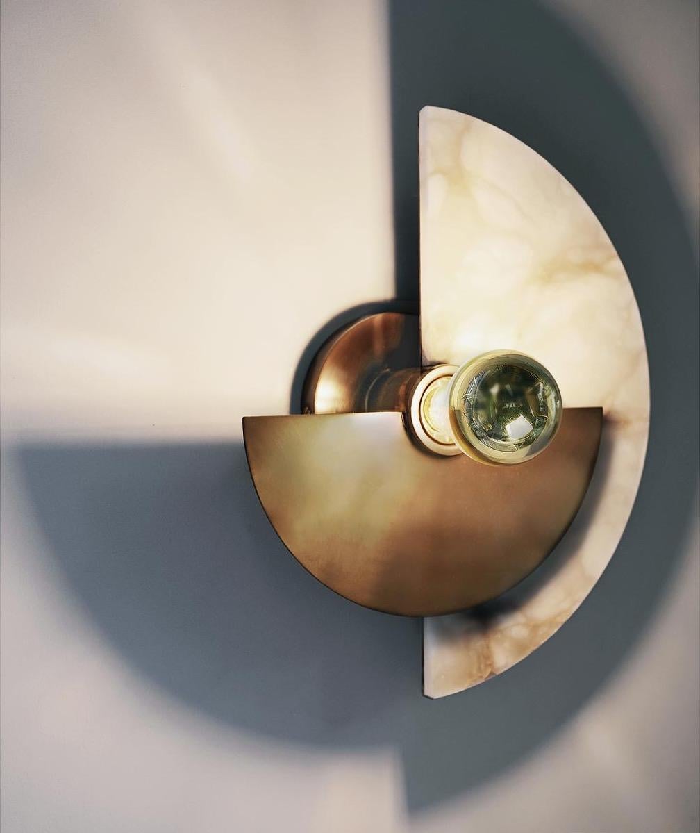 Hand-Crafted Bespoke Matlight Art Deco Style Half Moon Rotating Bronzed Sconce in Alabaster