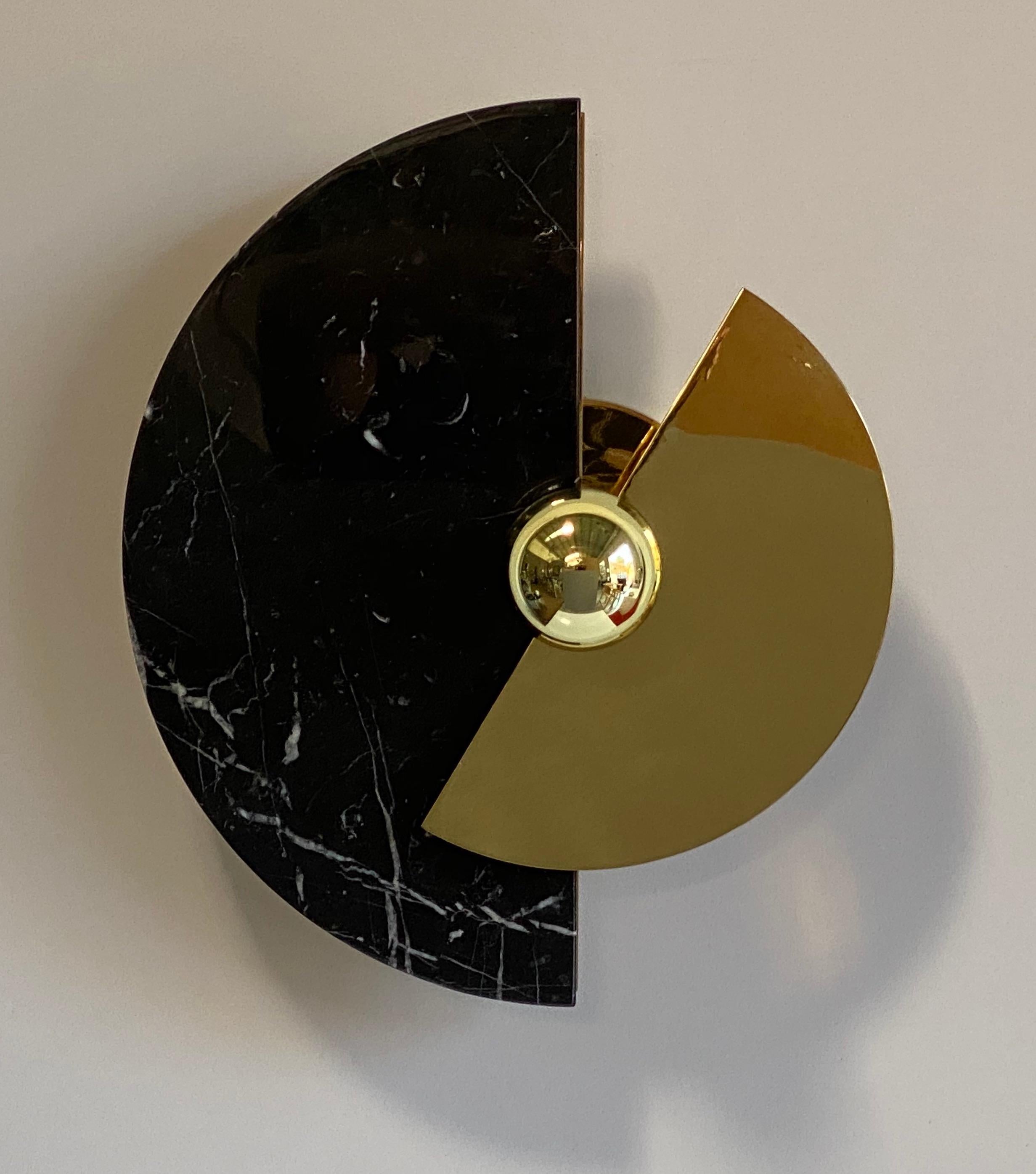 Bespoke Art Deco Style Half Moon Rotating Bronze Brass Sconce in Alabaster 2