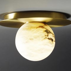 Bespoke Matlight Italian Alabaster Moon Minimalist Satin Brass Round Flushmount