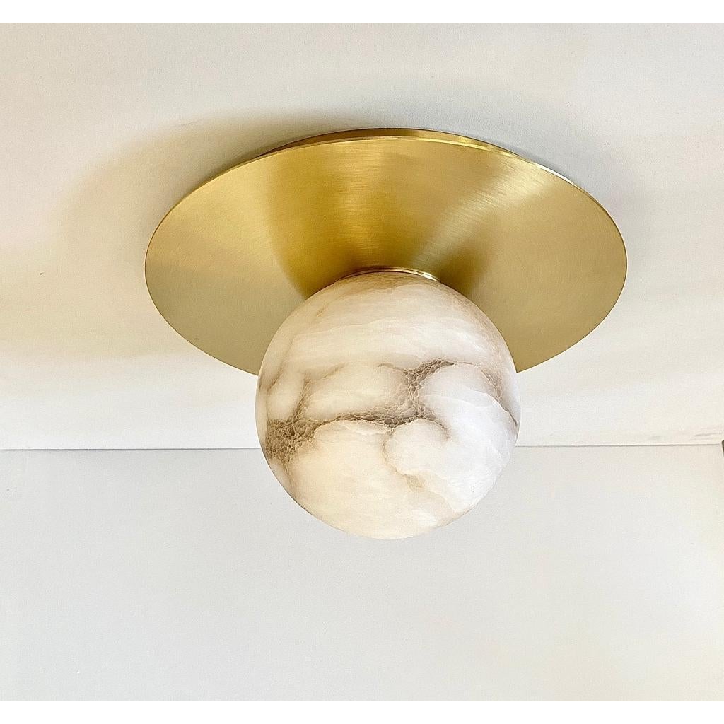 Hand-Crafted Bespoke Matlight Italian Alabaster Moon Minimalist Satin Brass Round Flushmount