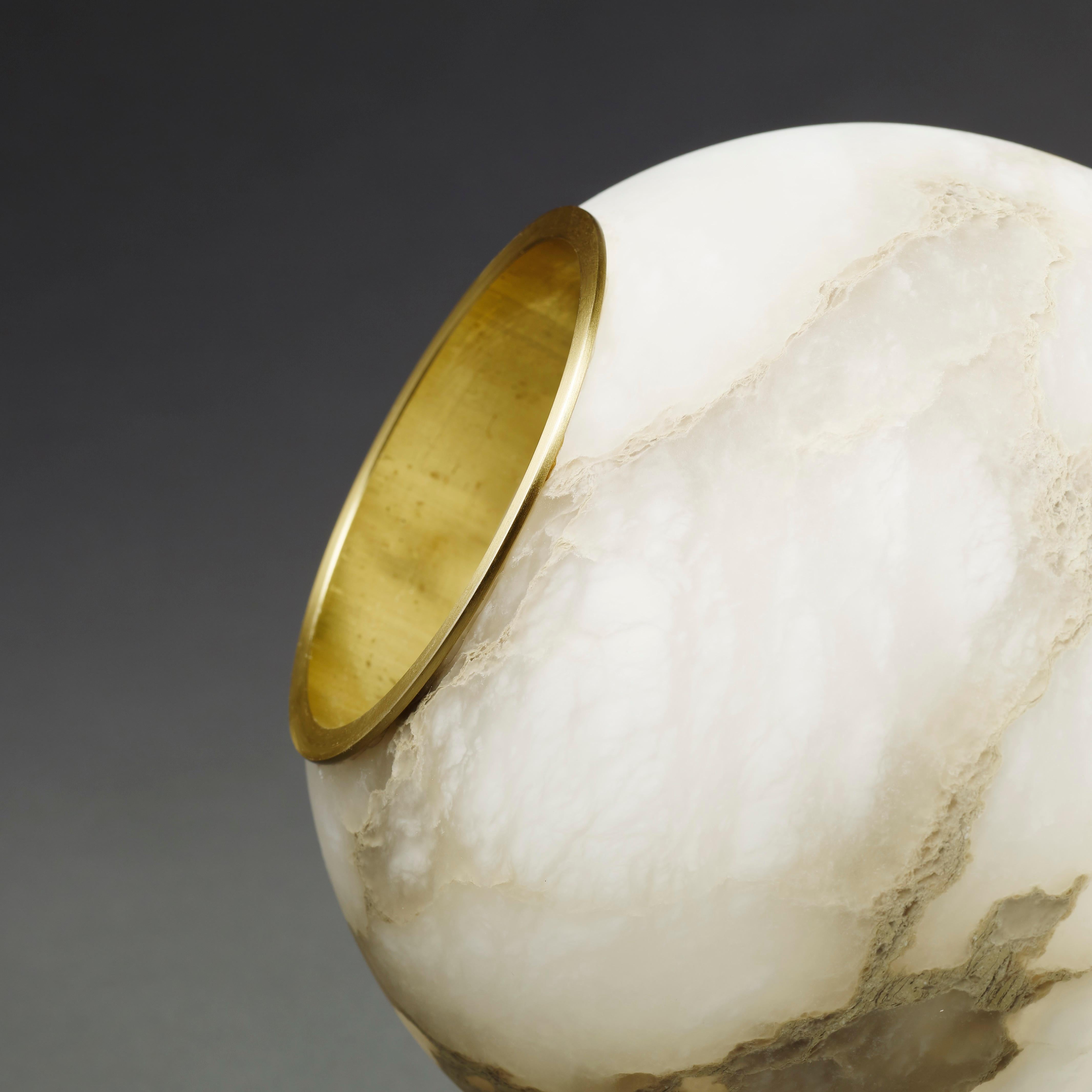 Hand-Crafted Bespoke Matlight Italian Alabaster Moon Minimalist Satin Brass Round Flushmount