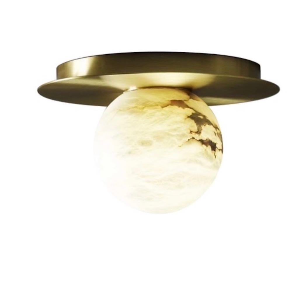 Bespoke Matlight Italian Alabaster Moon Minimalist Satin Brass Round Flushmount 1