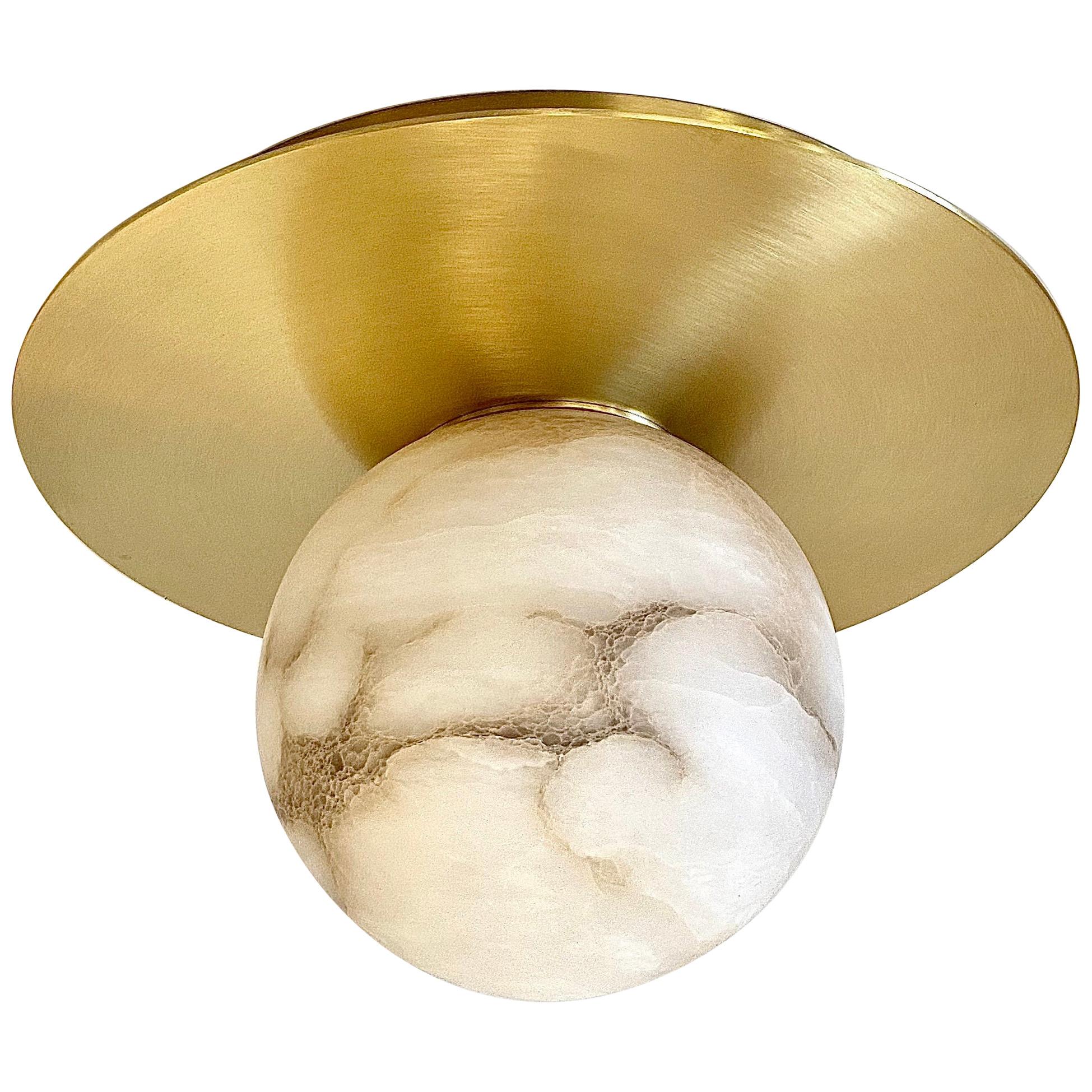 Bespoke Matlight Italian Alabaster Moon Minimalist Satin Brass Round Flushmount