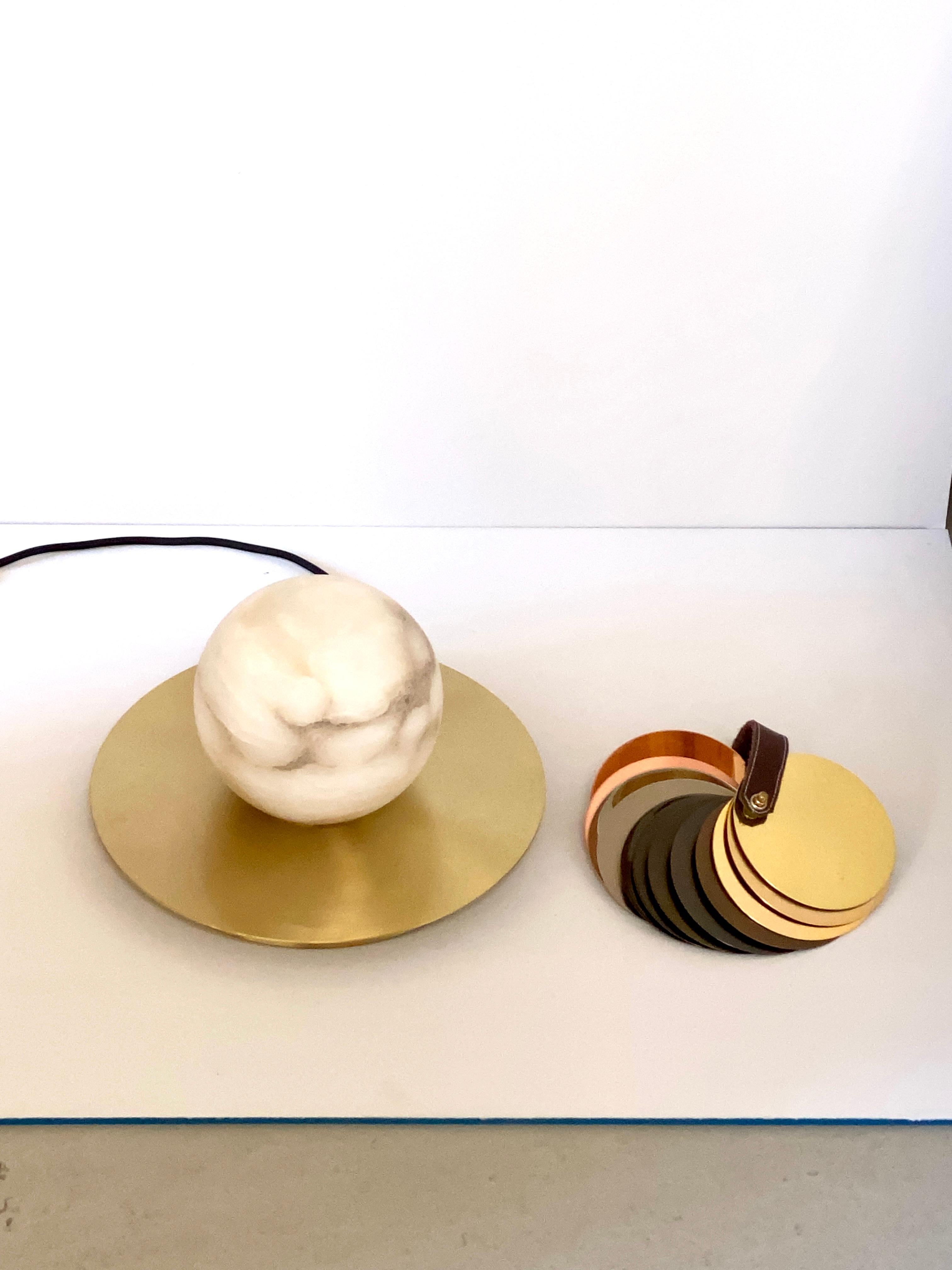 Hand-Crafted Bespoke Matlight Italian Alabaster Moon Minimalist Satin Brass Round Table Lamp
