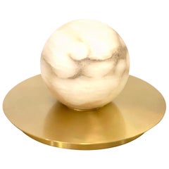 Bespoke Matlight Italian Alabaster Moon Minimalist Satin Brass Round Table Lamp
