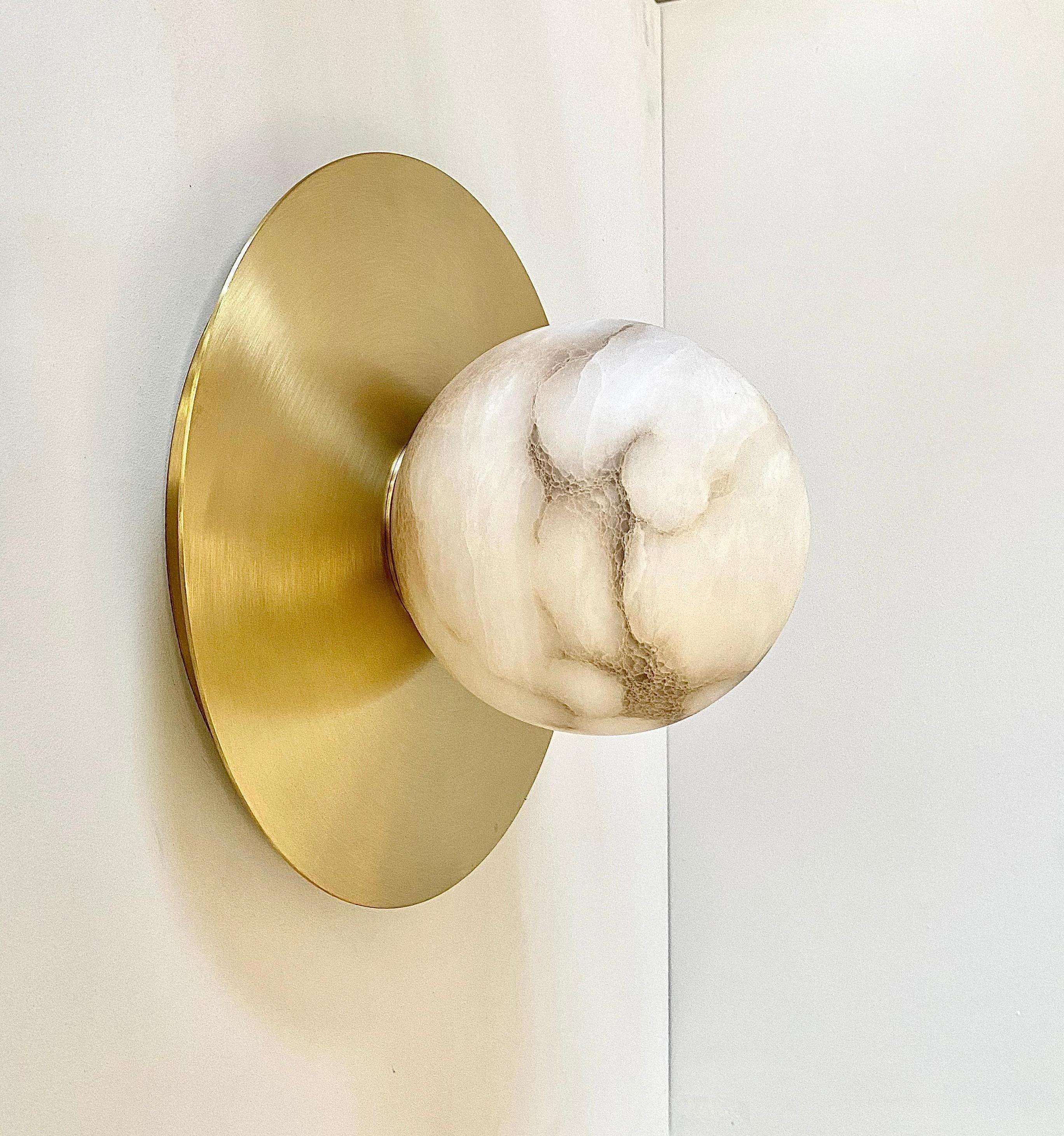 Organic Modern Bespoke Matlight Italian Alabaster Moon Minimalist Satin Brass Round Wall Light