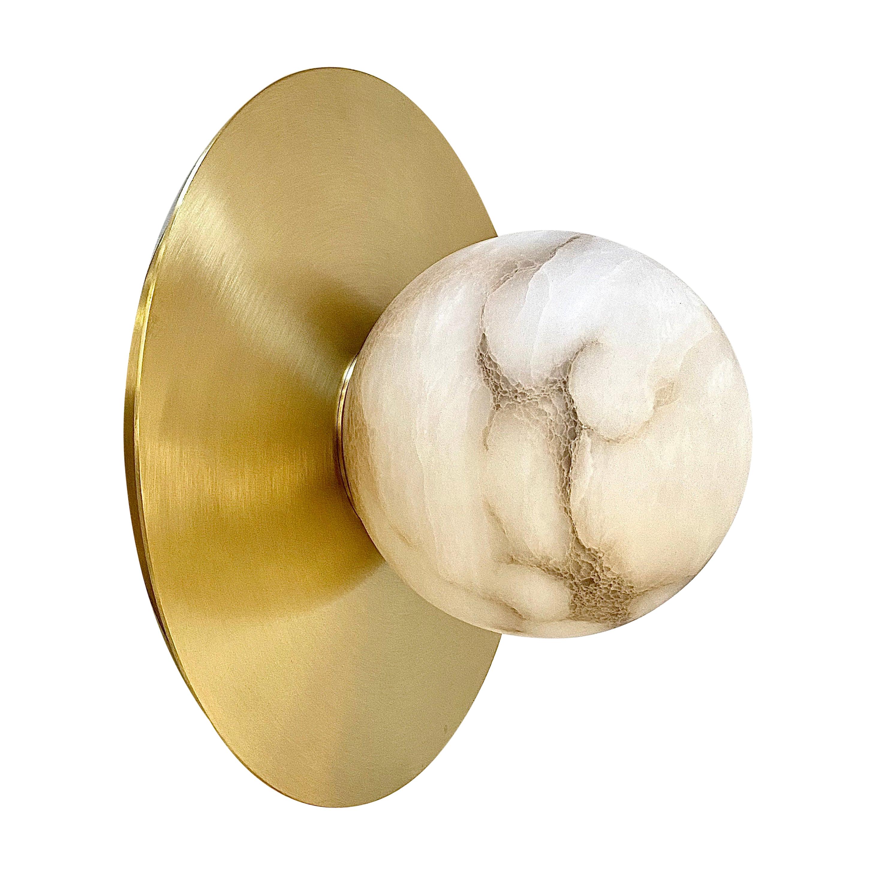 Bespoke Matlight Italian Alabaster Moon Minimalist Satin Brass Round Wall Light
