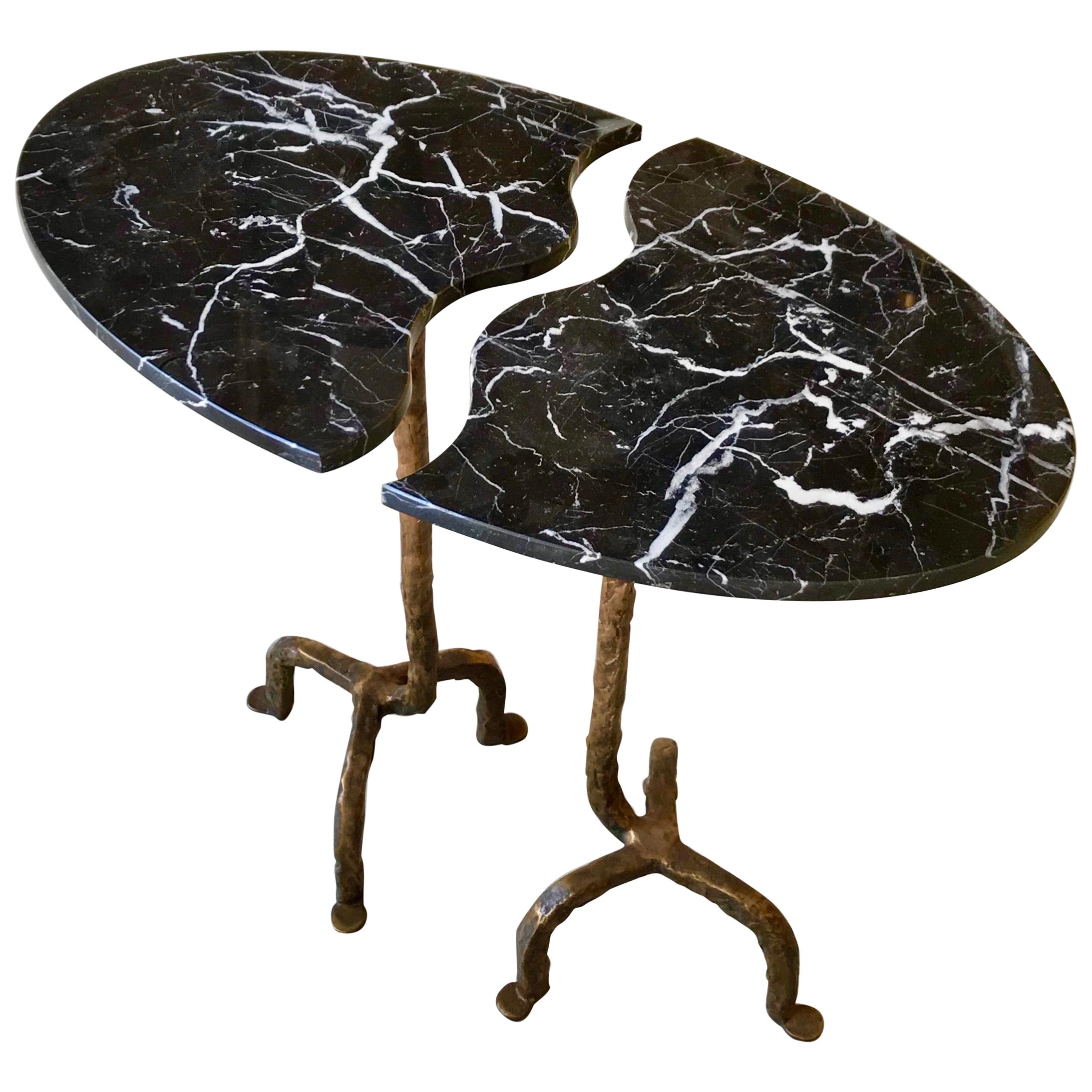 Bespoke Matlight Italian Cast Bronze & Marble Oval Side Table, Doubles as a Pair