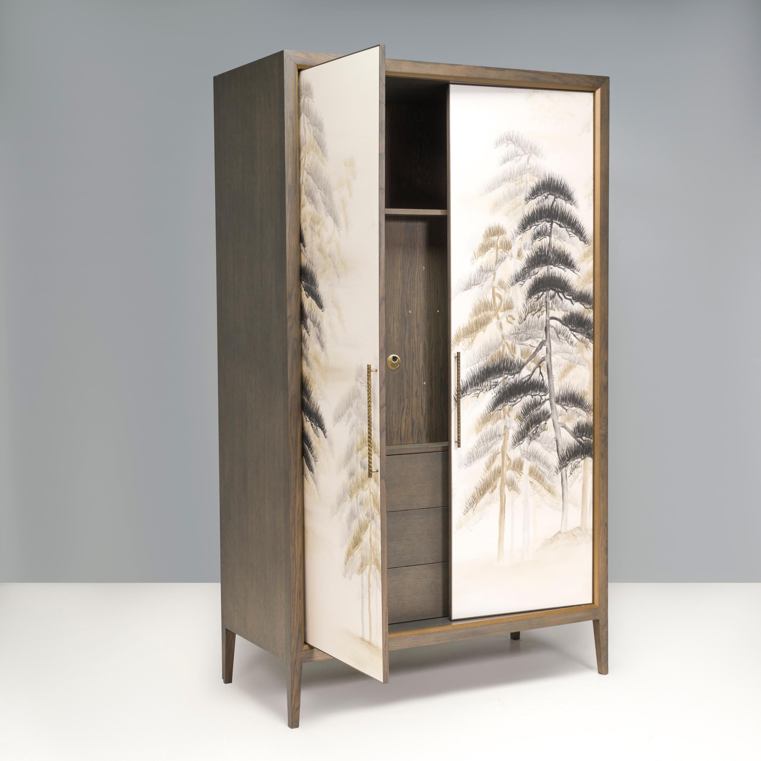 Chinoiserie Bespoke Media Cabinet With Hand Painted Oriental Silk Print For Sale