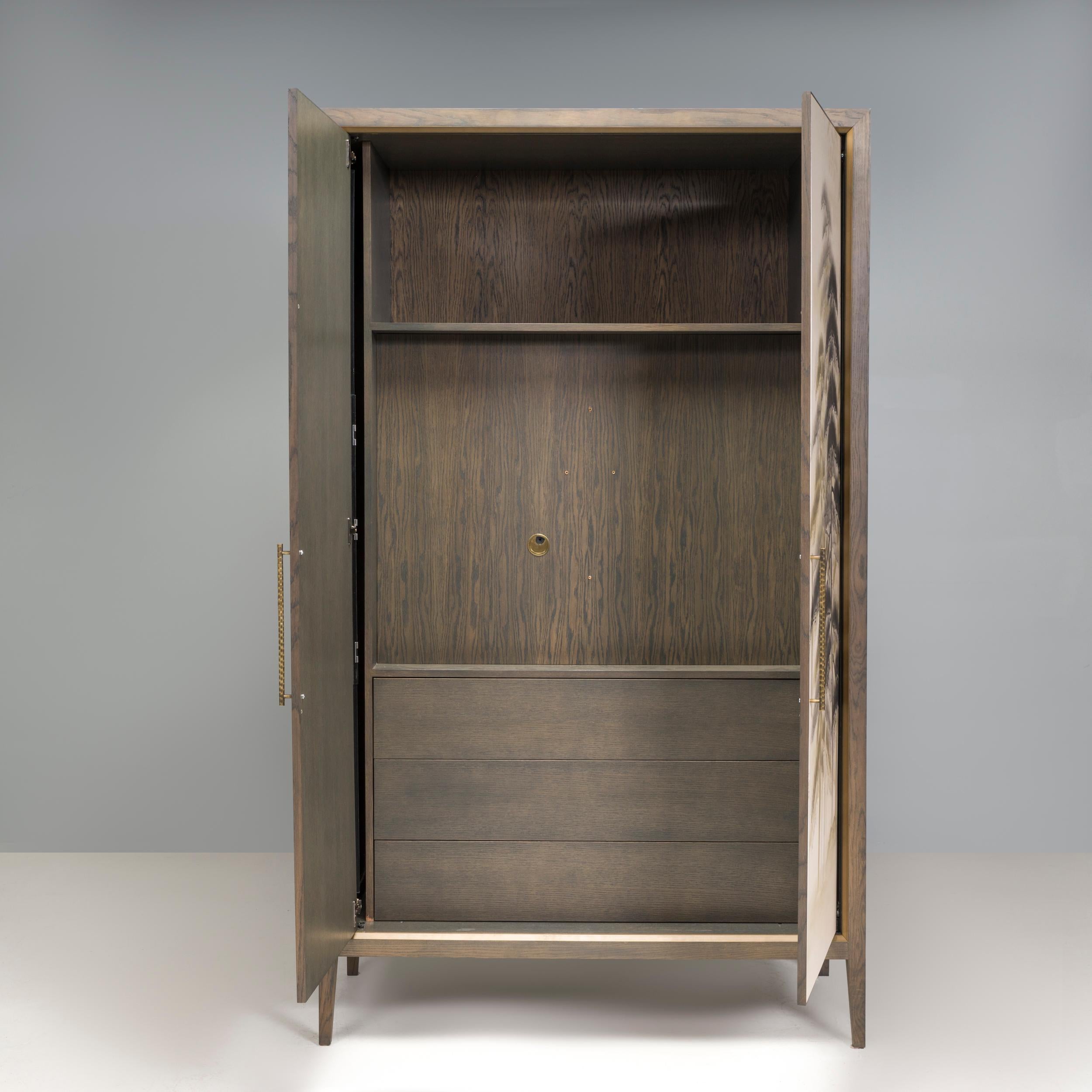 British Bespoke Media Cabinet With Hand Painted Oriental Silk Print For Sale