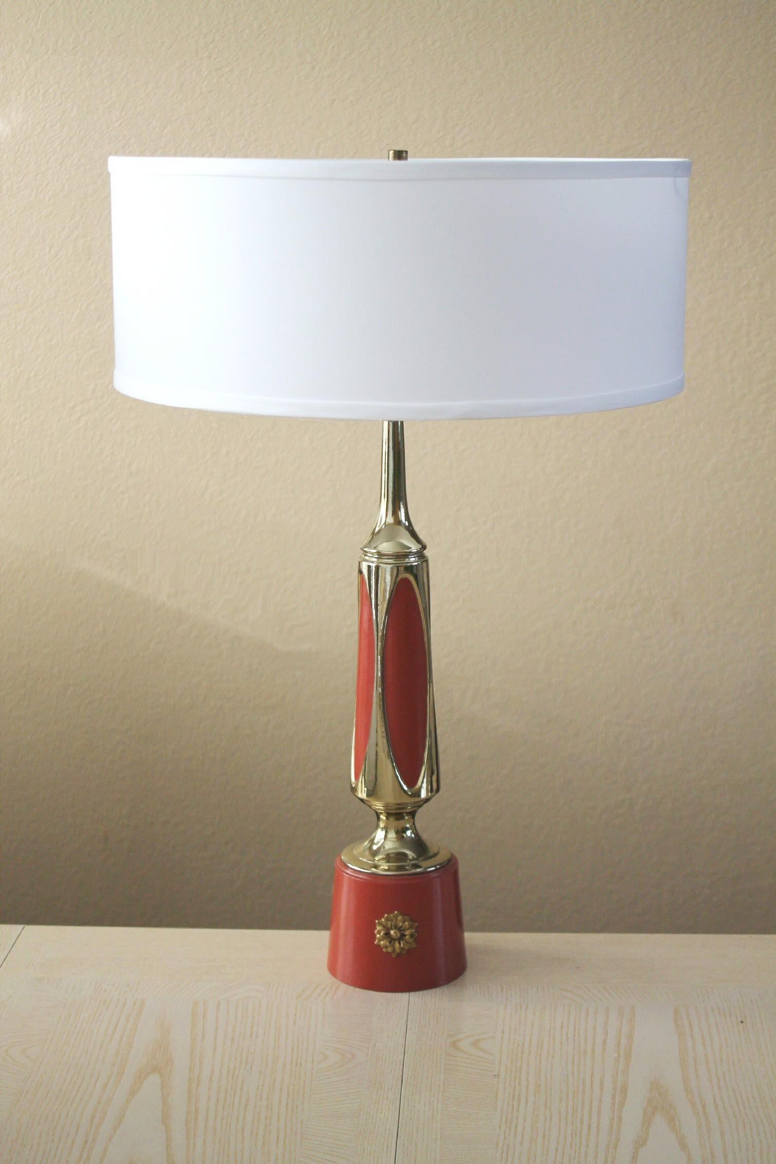 Mid-Century Modern Bespoke Mid Century Modern Brass Laurel Lamp Rust-Orange Accents! Richard Barr   For Sale