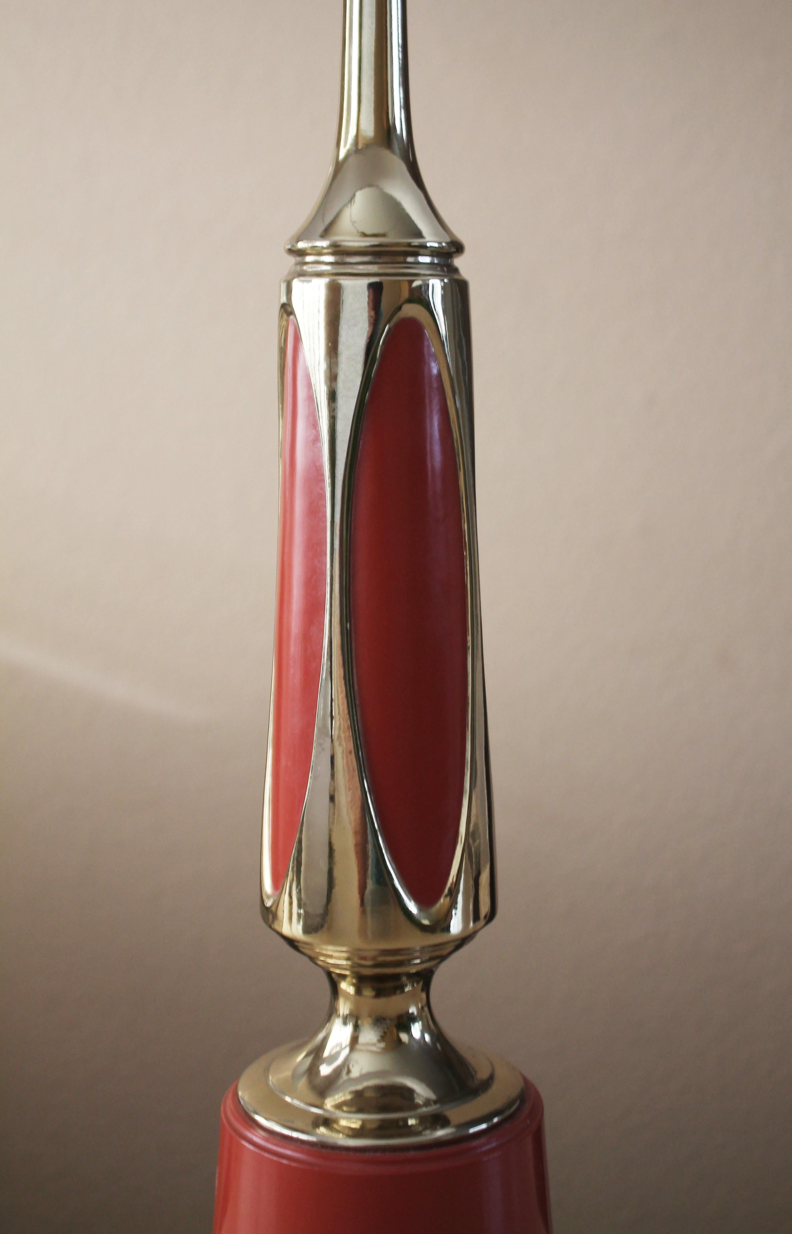 American Bespoke Mid Century Modern Brass Laurel Lamp Rust-Orange Accents! Richard Barr   For Sale
