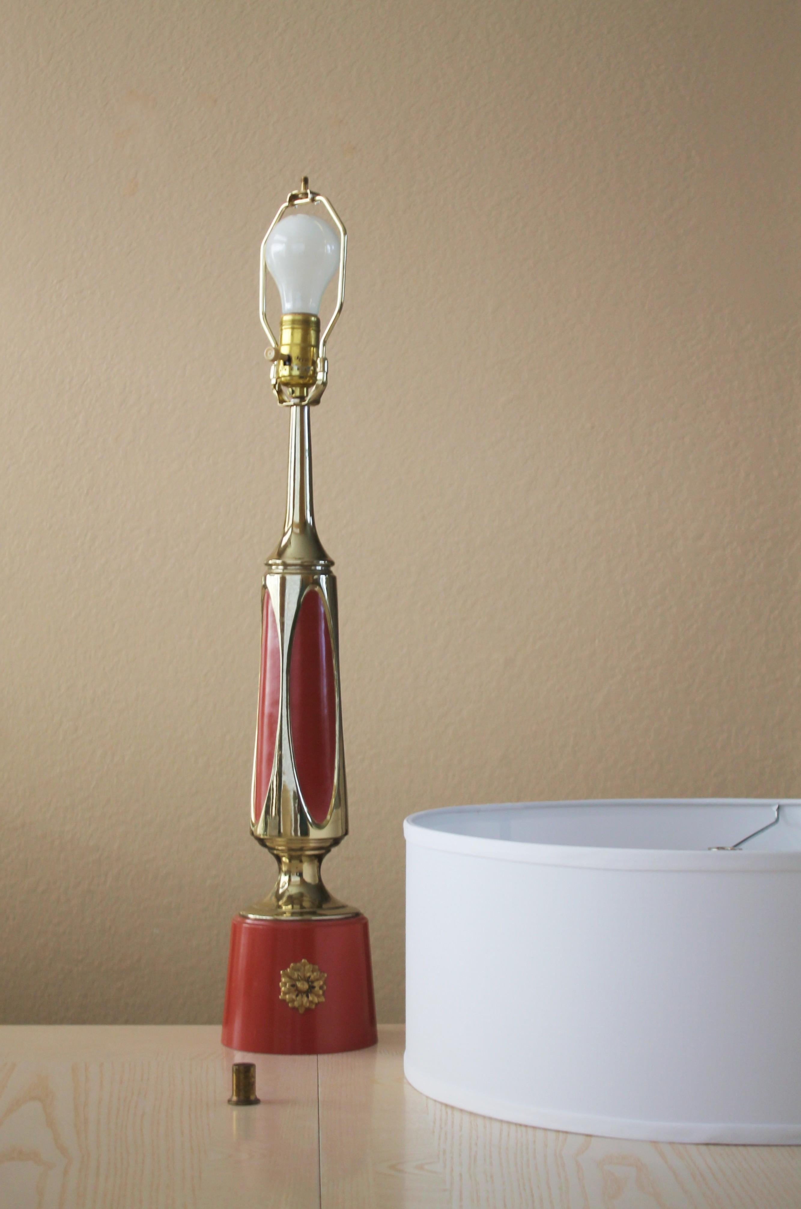 Metal Bespoke Mid Century Modern Brass Laurel Lamp Rust-Orange Accents! Richard Barr   For Sale