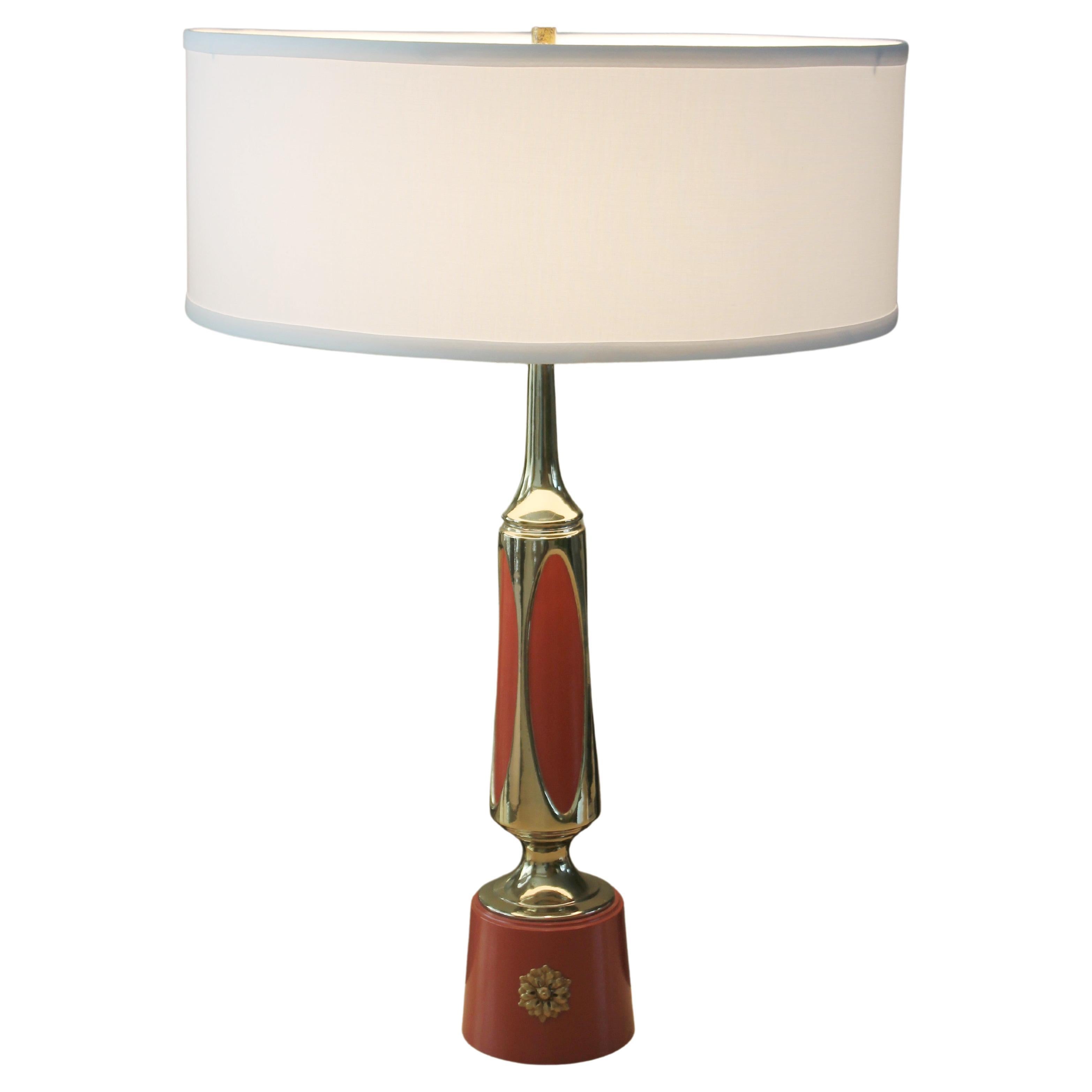 Bespoke Mid Century Modern Brass Laurel Lamp Rust-Orange Accents! Richard Barr  