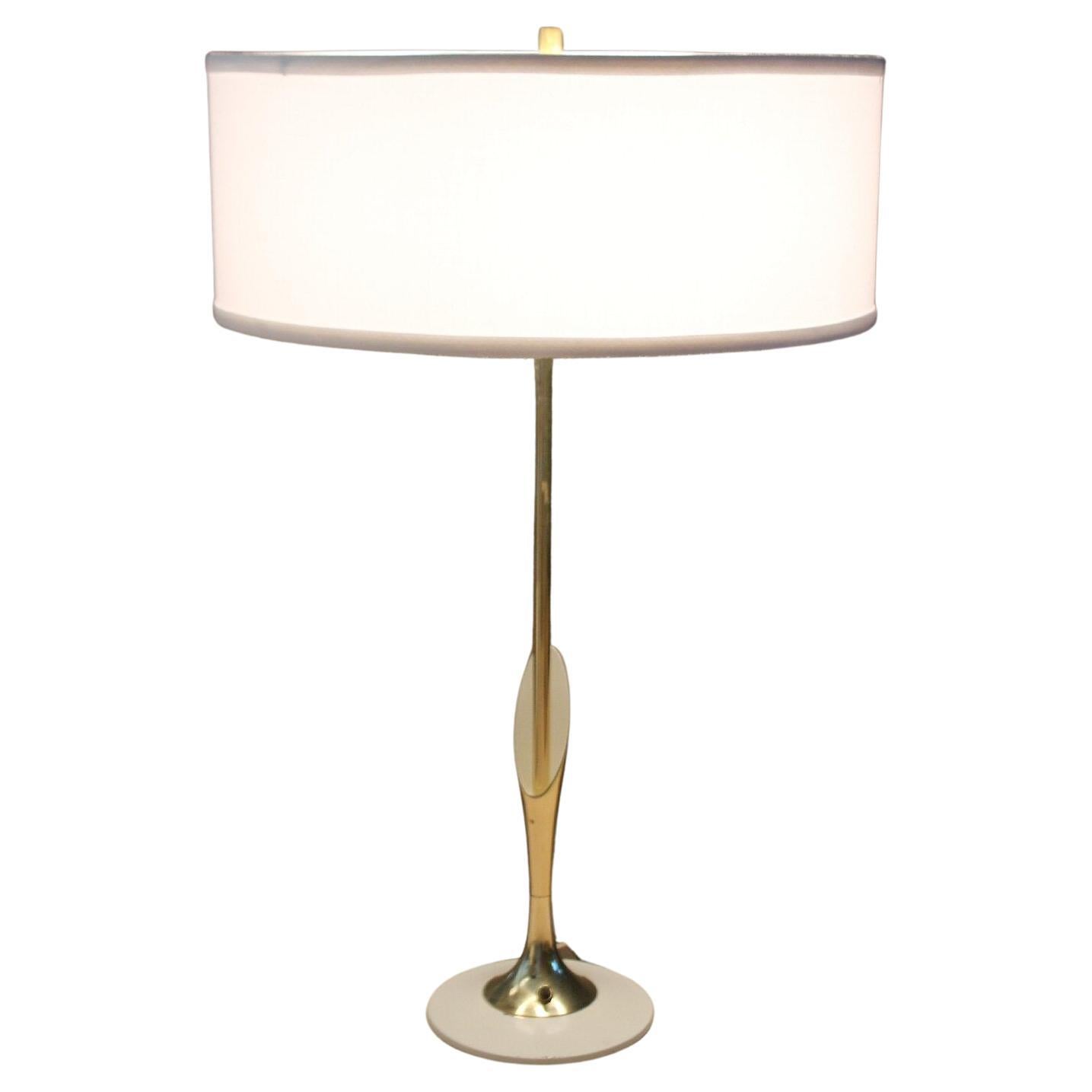 Bespoke Mid Century Modern Brass Laurel Lamp. White Richard Barr Clean Design.  For Sale