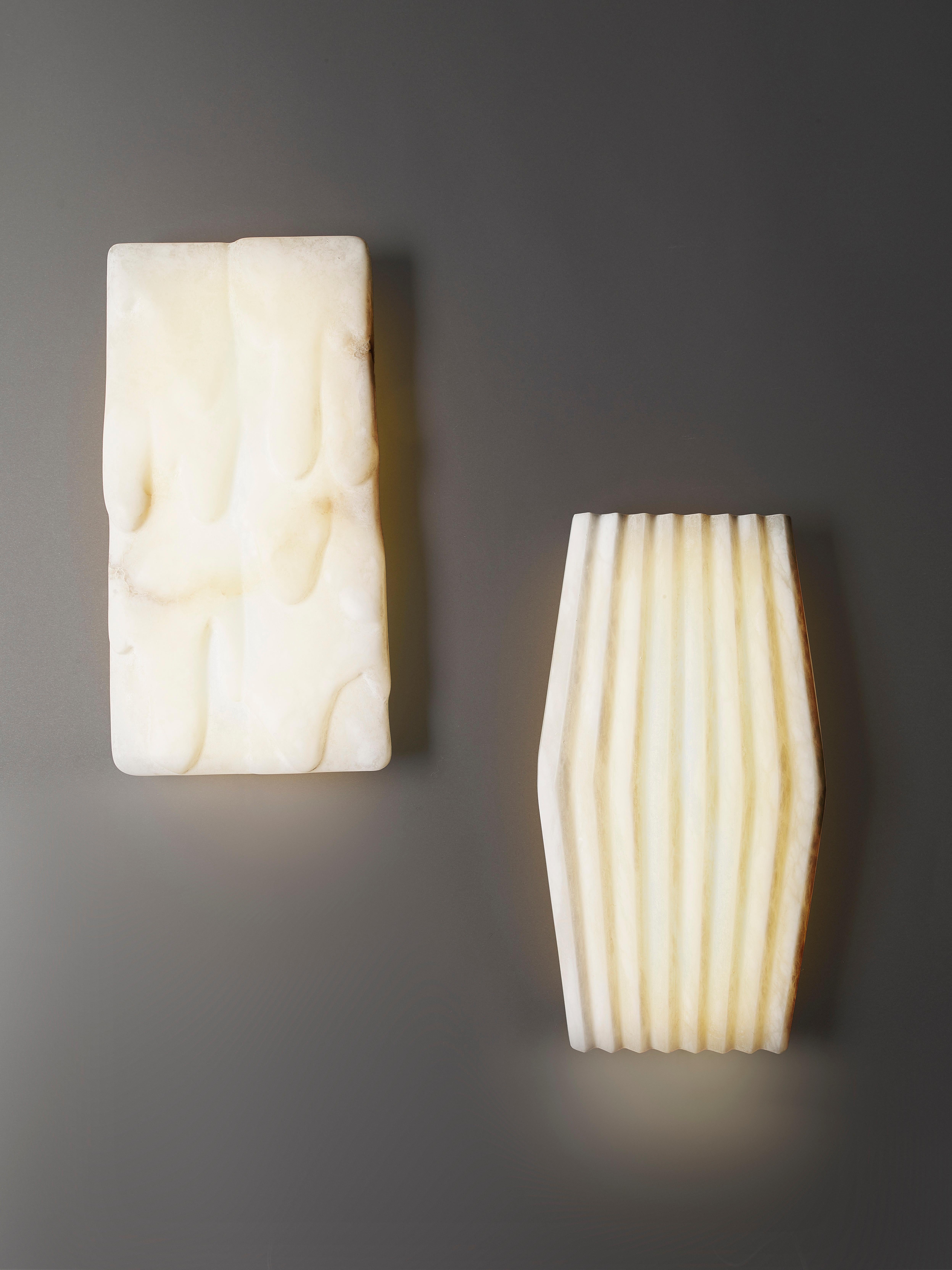 Contemporary Bespoke Minimalist Italian Neoclassical White Alabaster Geometric Modern Sconce