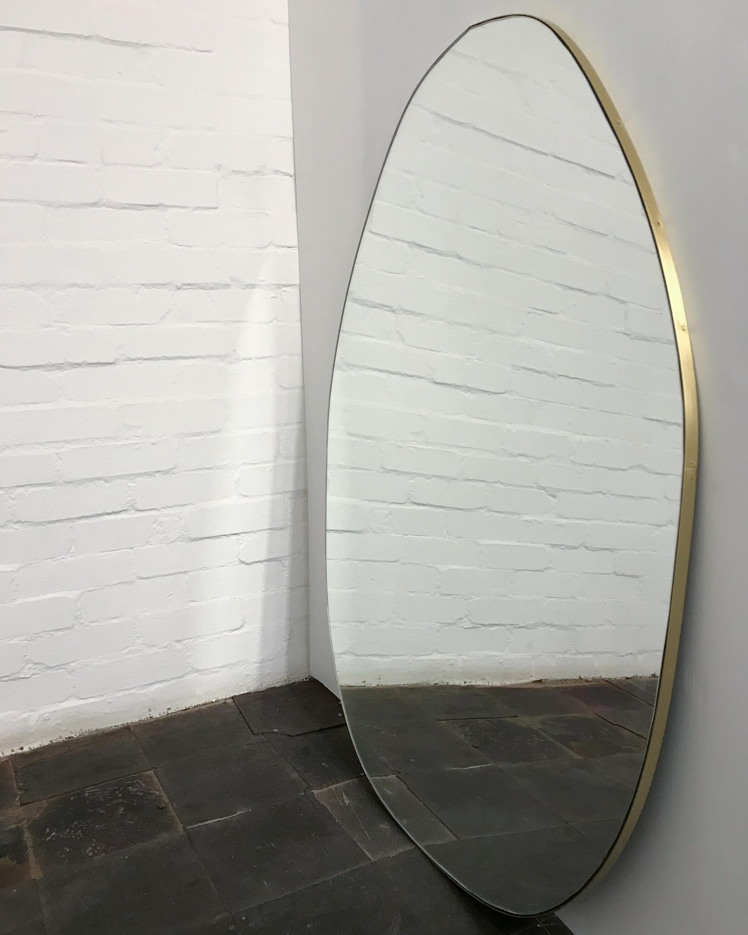 British Bespoke mirror for Rachel Nuva Organic Shaped  with Brass Frame, Oversized For Sale
