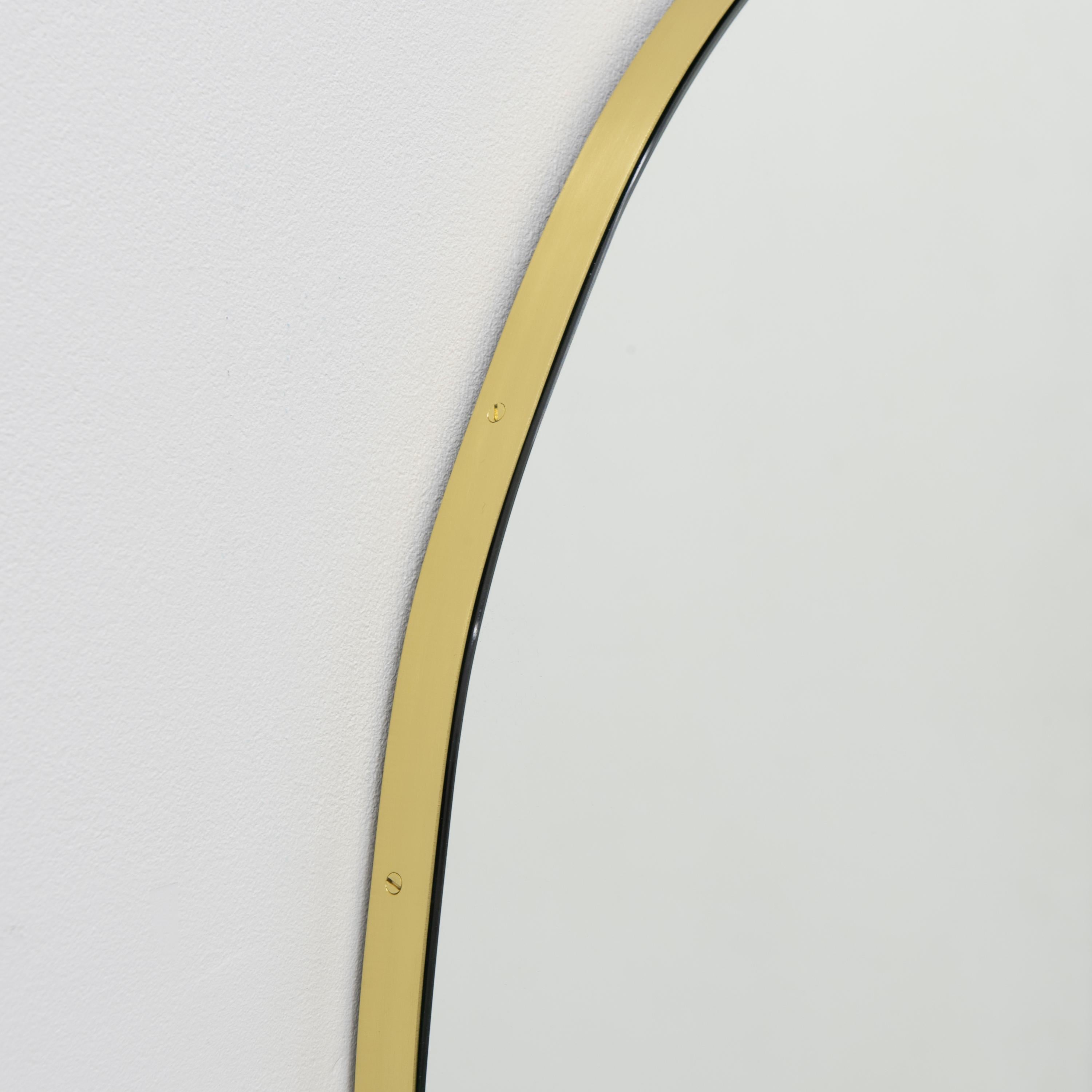 Brushed Bespoke mirror for Rachel Nuva Organic Shaped  with Brass Frame, Oversized For Sale