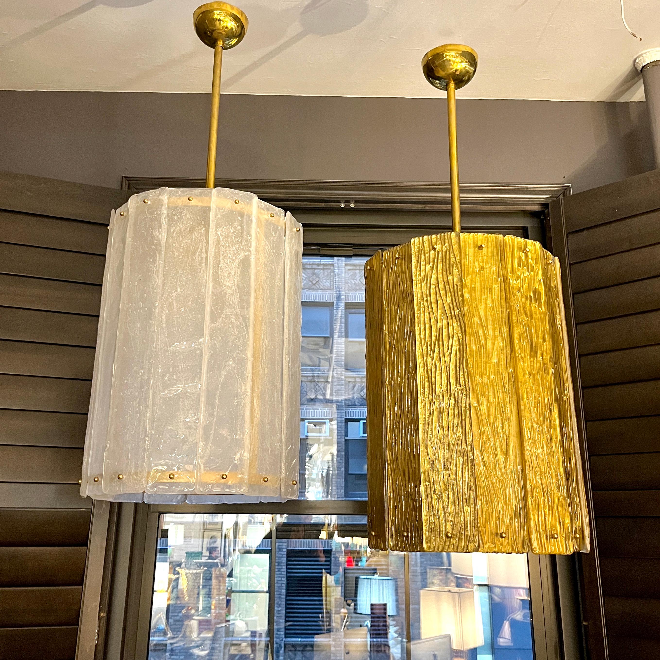 Bespoke Modern Art Deco Italian Gold Murano Glass Brass Lantern / Chandelier For Sale 5
