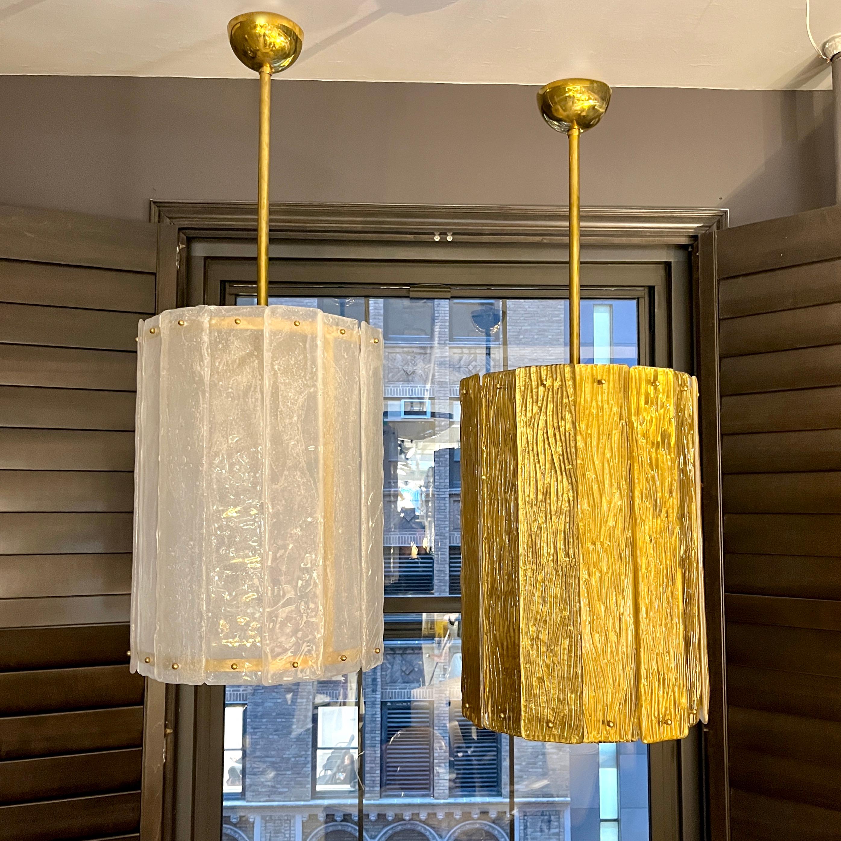 Bespoke Modern Art Deco Italian Gold Murano Glass Brass Lantern / Chandelier For Sale 7