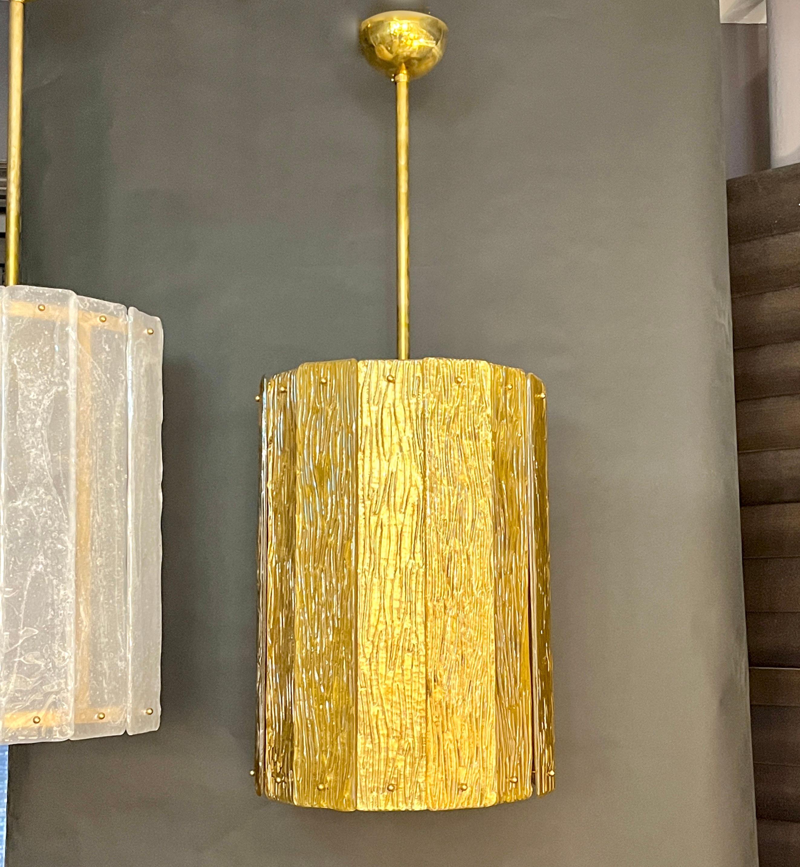 Lanterne / Lustre Modern Art Deco italien en verre de Murano doré en laiton, fait sur mesure en vente 6