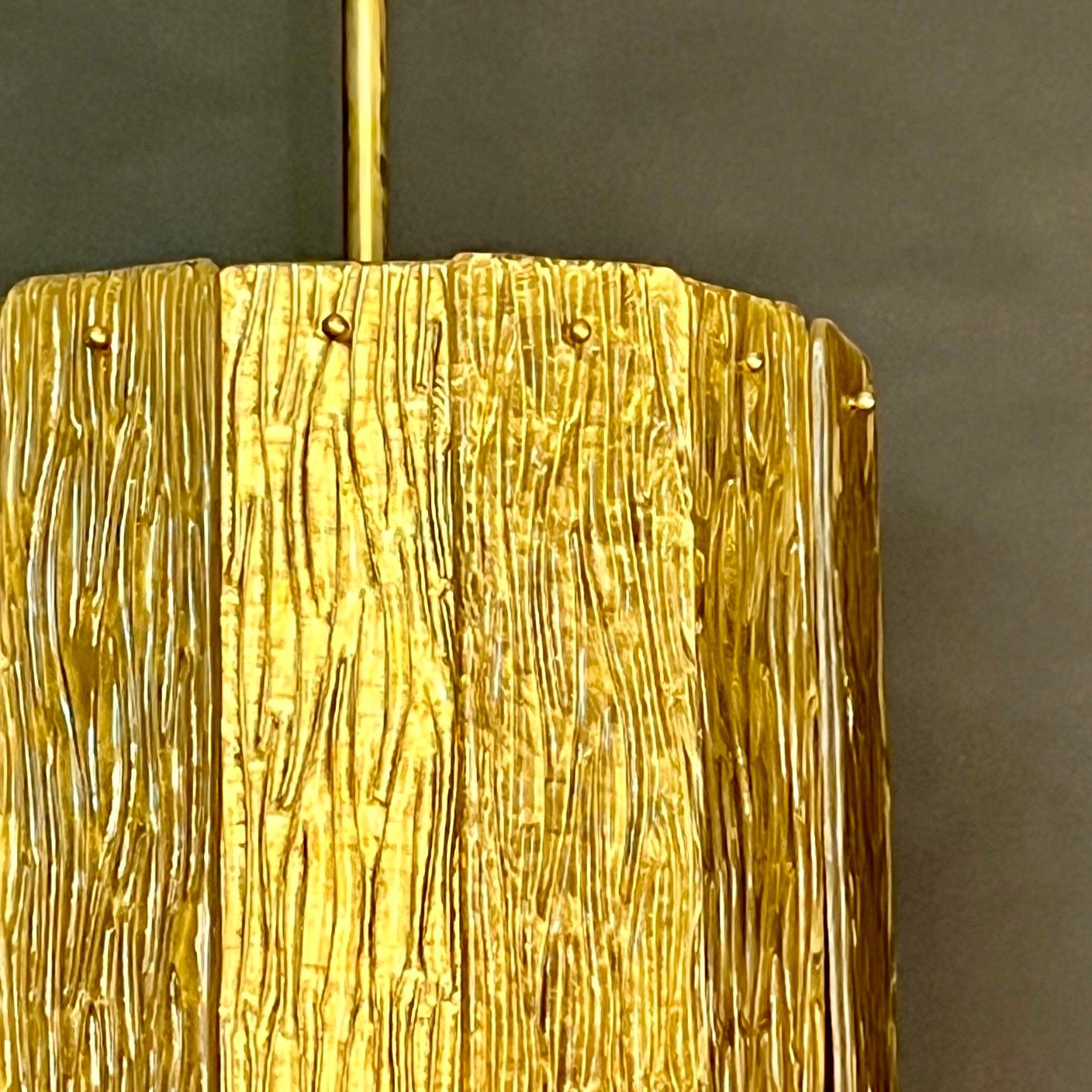 Hand-Crafted Bespoke Modern Art Deco Italian Gold Murano Glass Brass Lantern / Chandelier For Sale