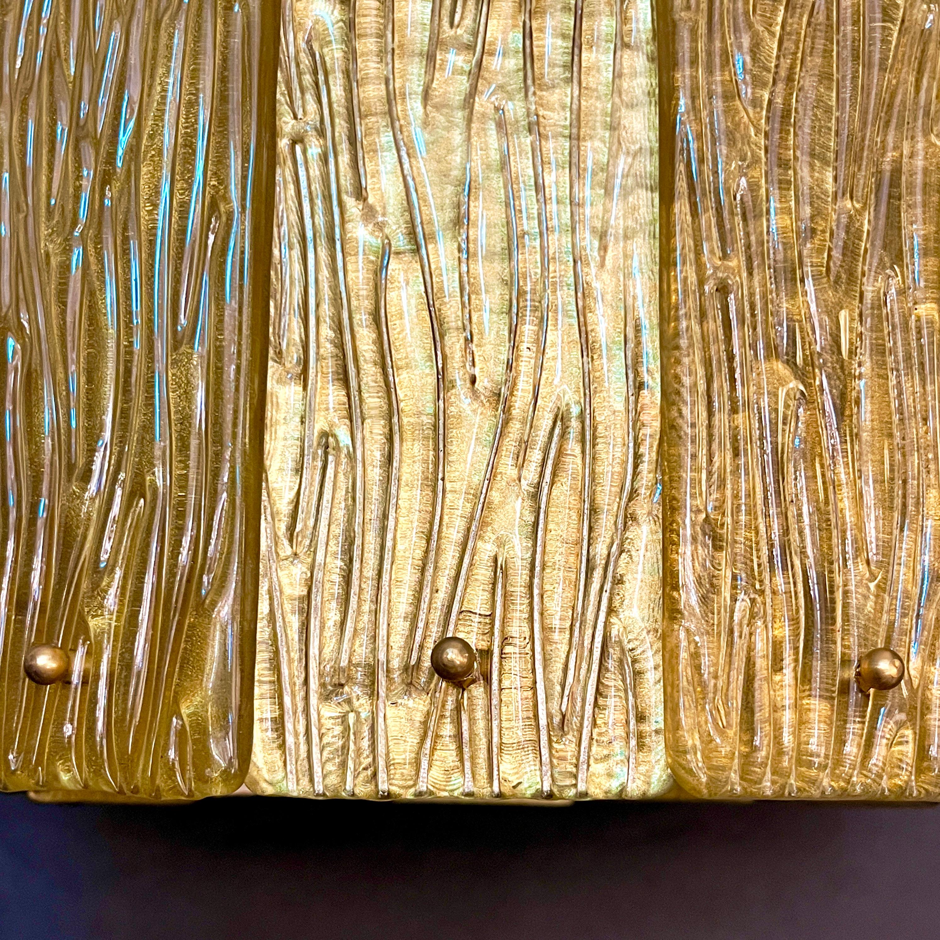 Bespoke Modern Art Deco Italian Gold Murano Glass Brass Lantern / Chandelier In New Condition For Sale In New York, NY