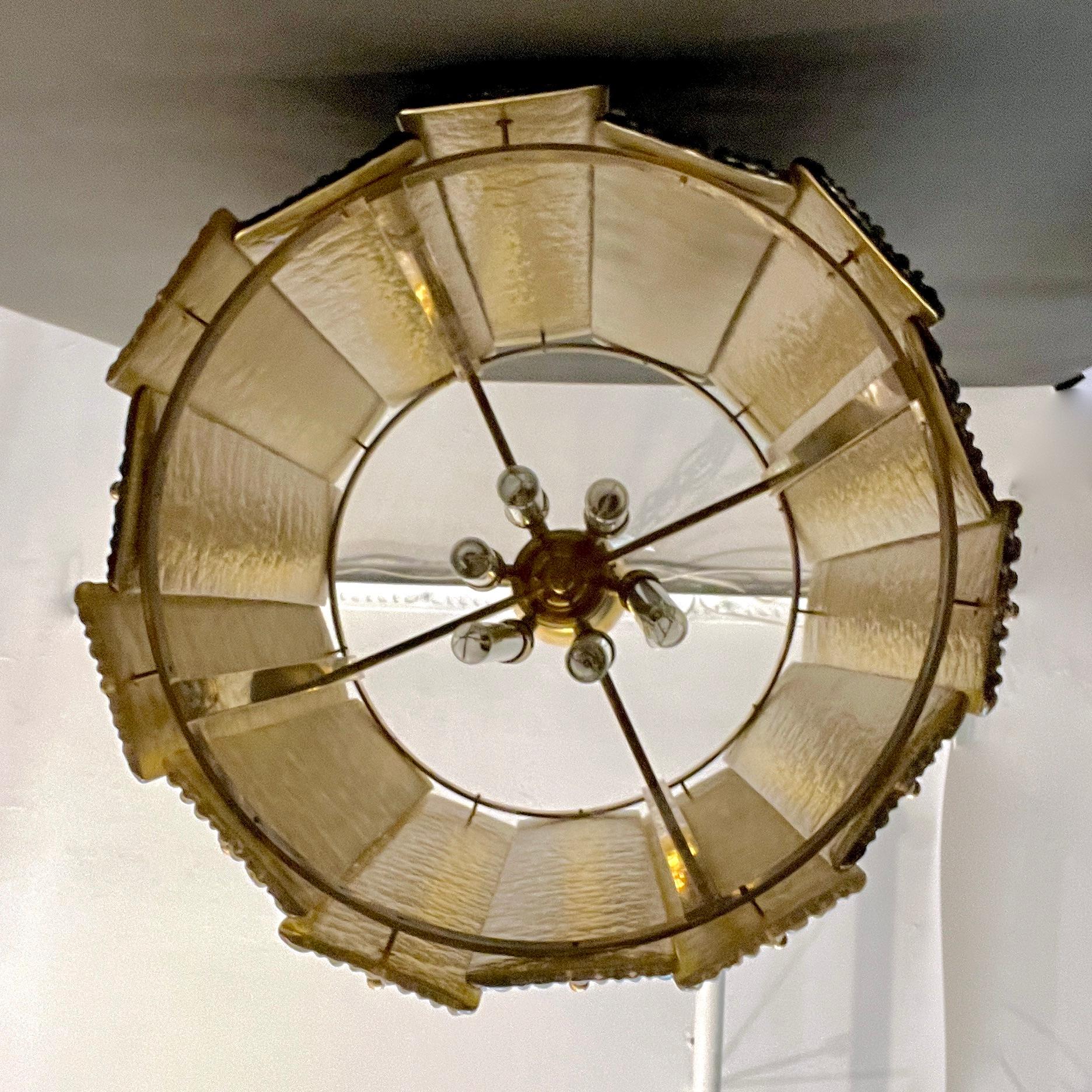 Farol / Araña de latón de cristal de Murano dorado italiano Art Decó moderno a medida en Nuevo estado para la venta en New York, NY