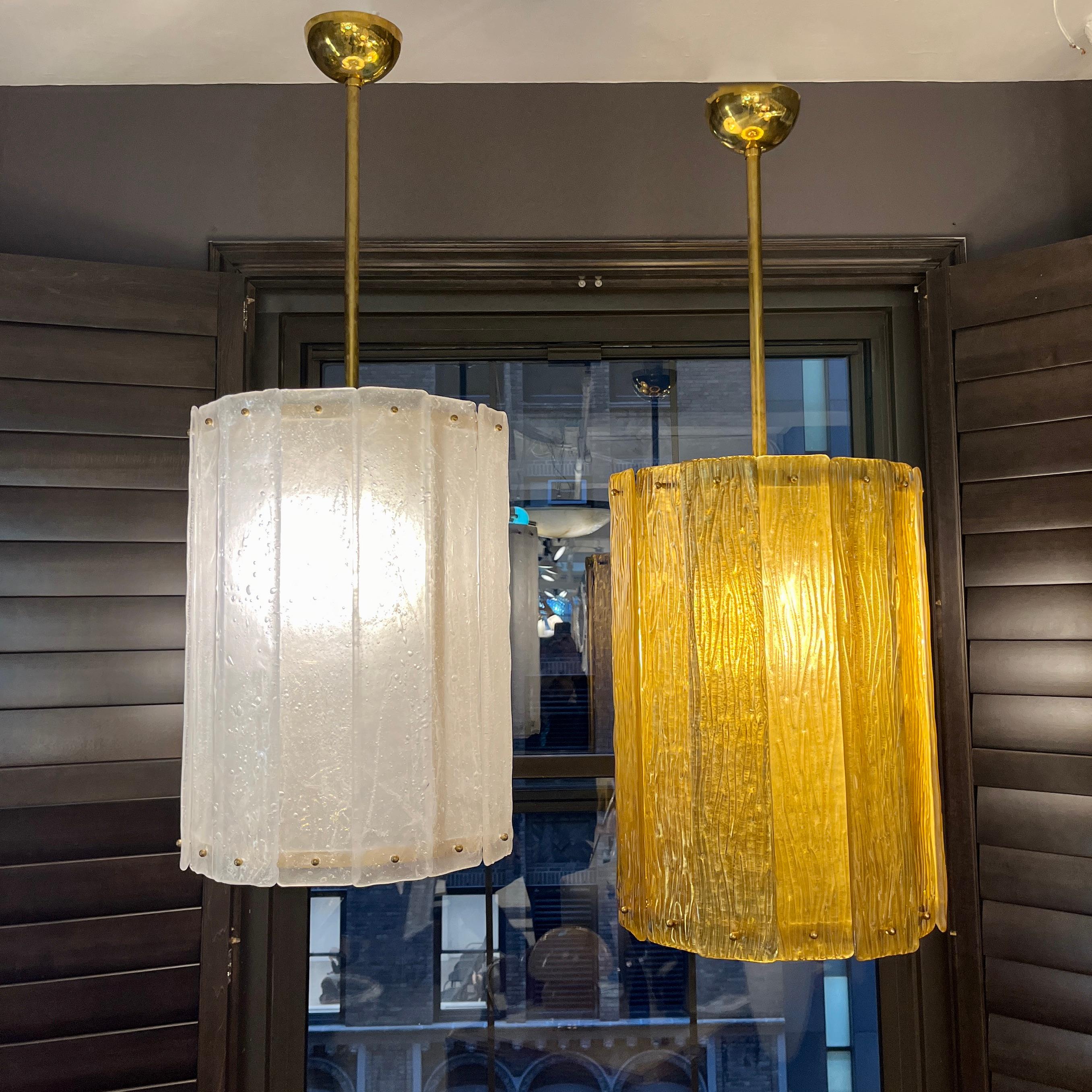 Bespoke Modern Art Deco Italian Gold Murano Glass Brass Lantern / Chandelier For Sale 3