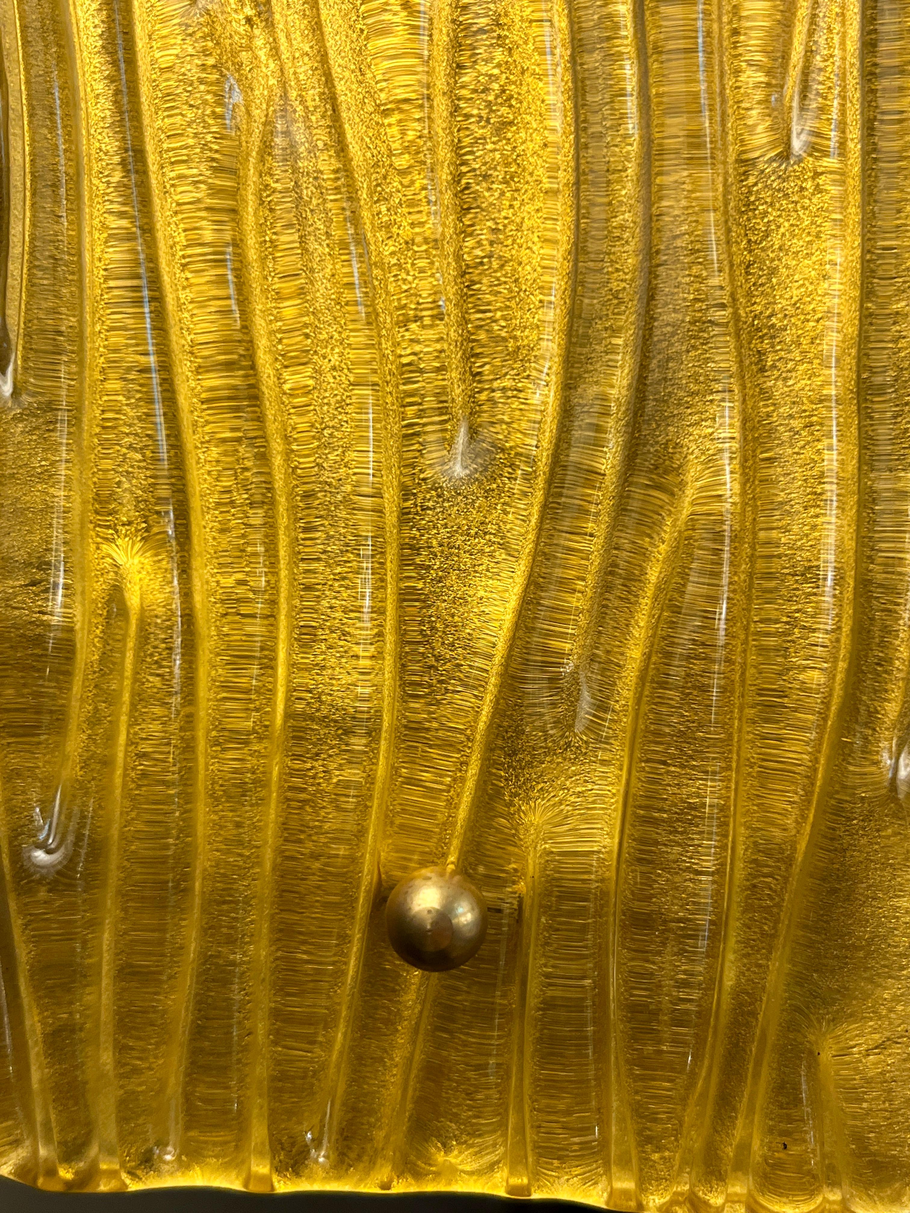 Bespoke Modern Art Deco Italian Gold Murano Glass Brass Lantern / Chandelier For Sale 4