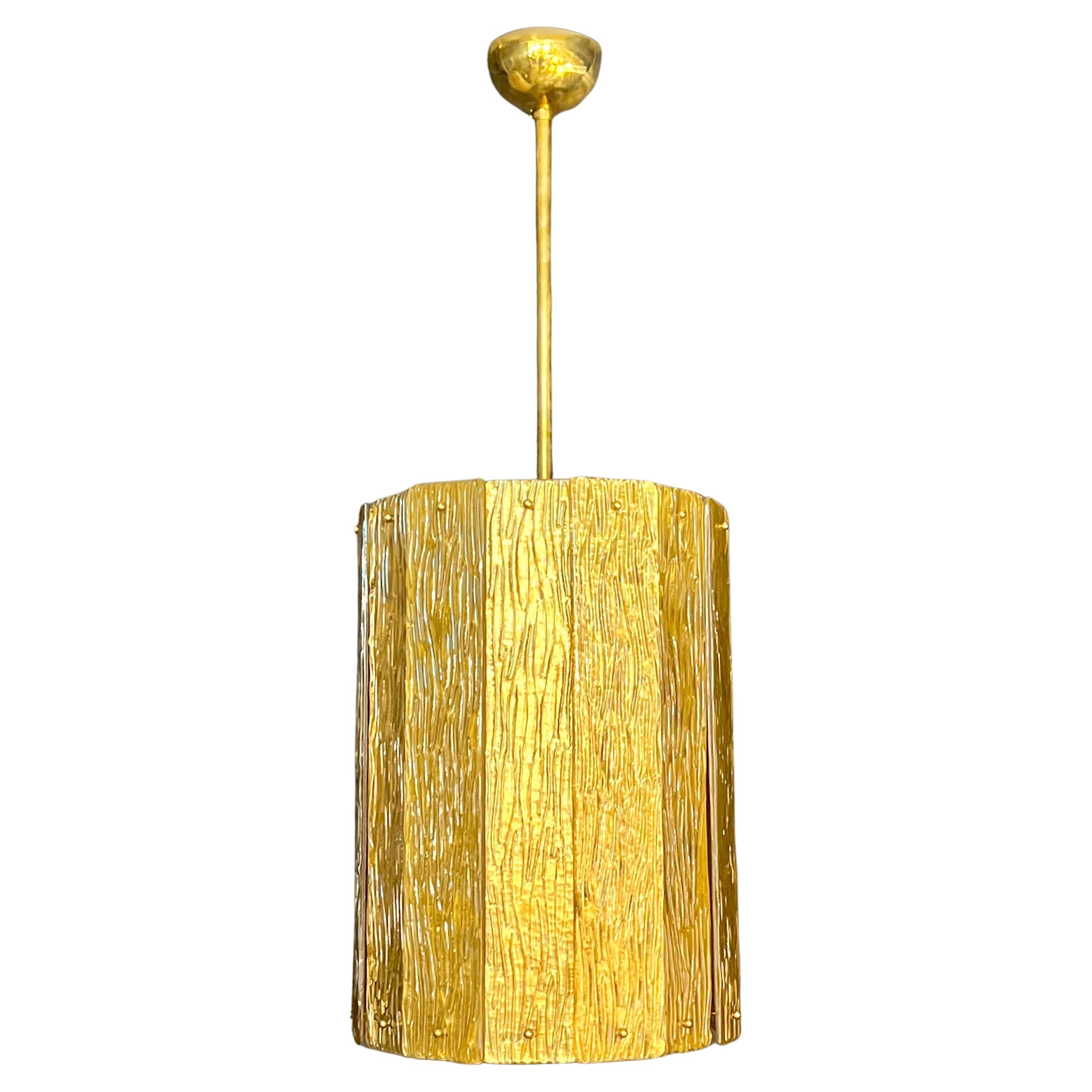 Bespoke Modern Art Deco Italian Gold Murano Glass Brass Lantern / Chandelier For Sale