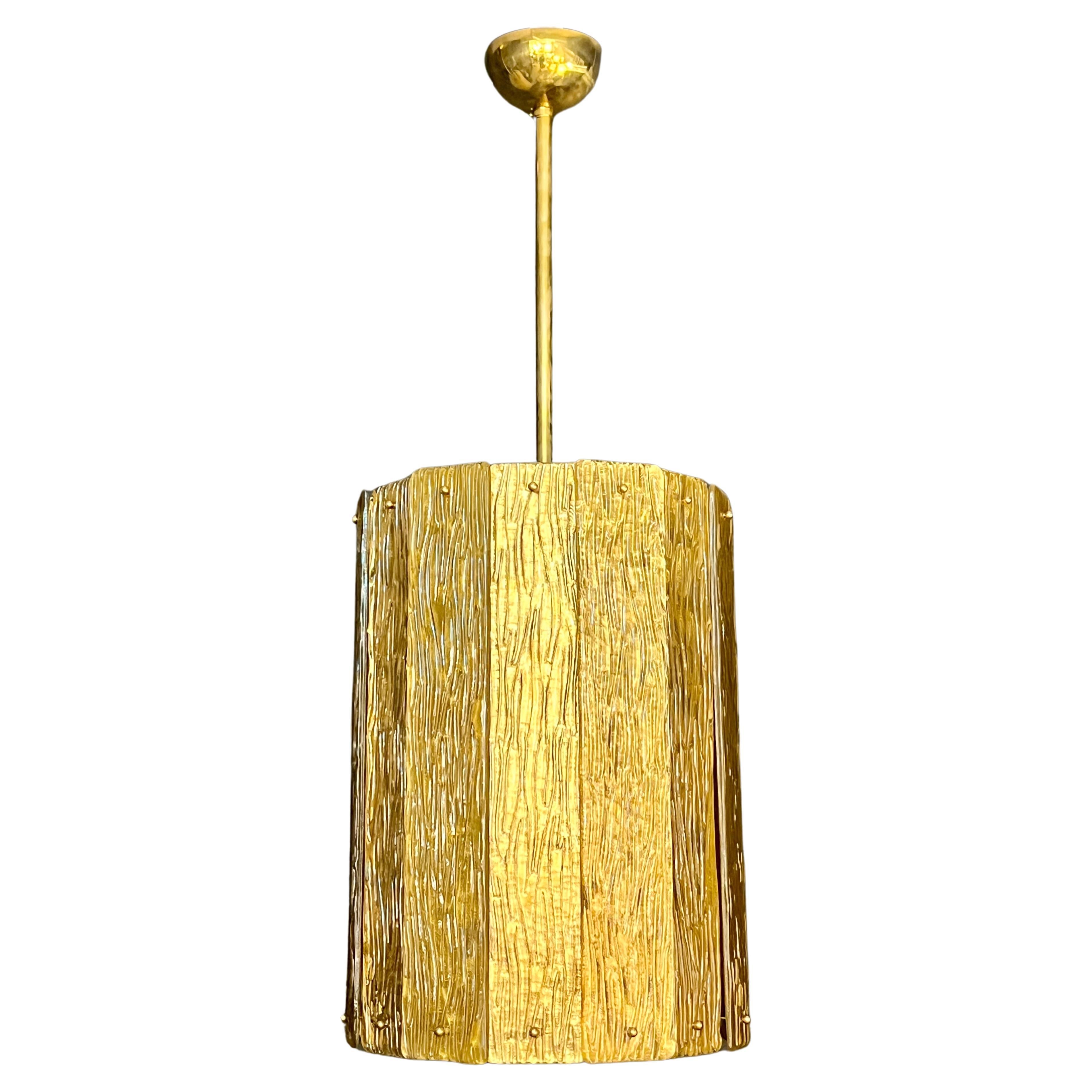 Bespoke Modern Art Deco Italian Gold Murano Glass Brass Lantern / Chandelier For Sale