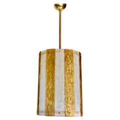 Moderne maßgeschneiderte italienische Art-Déco-Laterne/Kronleuchter aus Gold-Weiß-Muranoglas und Messing
