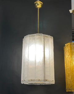 Bespoke Modern Art Deco Italian White Murano Glass Brass Lantern / Chandelier