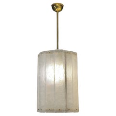 Bespoke Modern Art Deco Italian White Murano Glass Brass Lantern / Chandelier