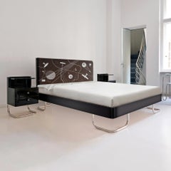 Bespoke Modern Contemporary Double Bed with Bedside Cabinets in Lacquered Wood