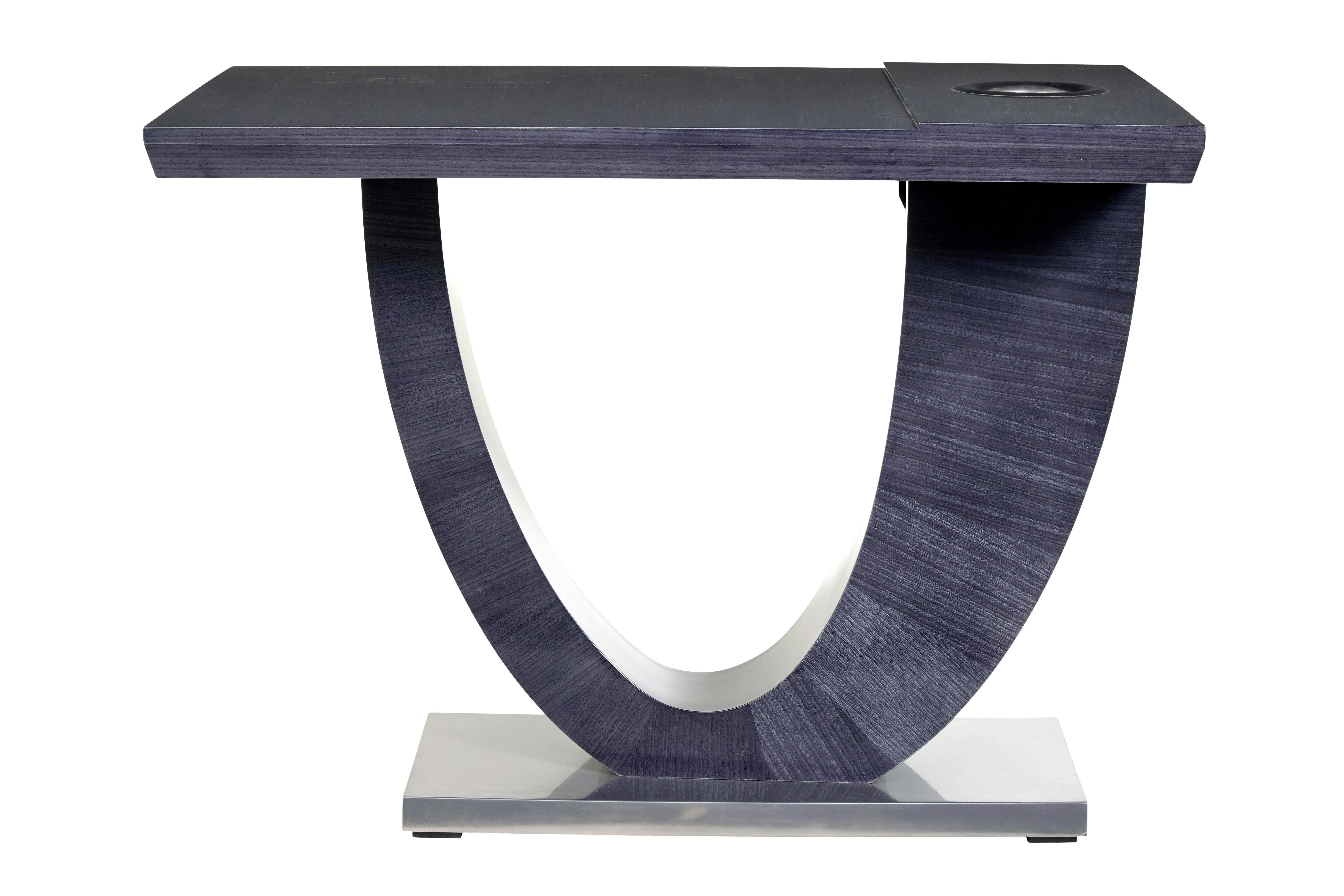 Bespoke modern grey sycamore kaelo wine table circa 2010.

This table is unique, being the only one ever made to showcase the kaelo wine chilling device.

Modern table using modern techniques, but taking inspiration from the art deco period. 