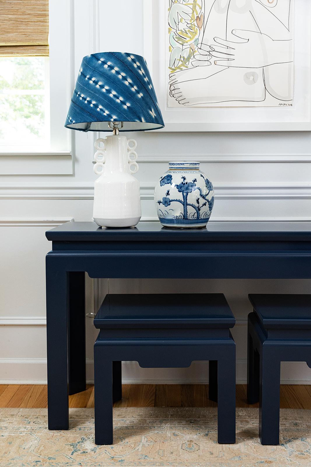 navy console table