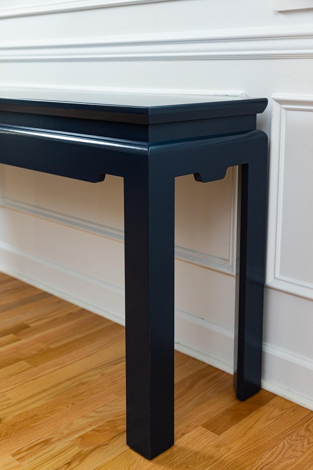 Contemporary Bespoke Modern Ming Console Table Custom Built and Lacquered Hale Navy Gloss For Sale