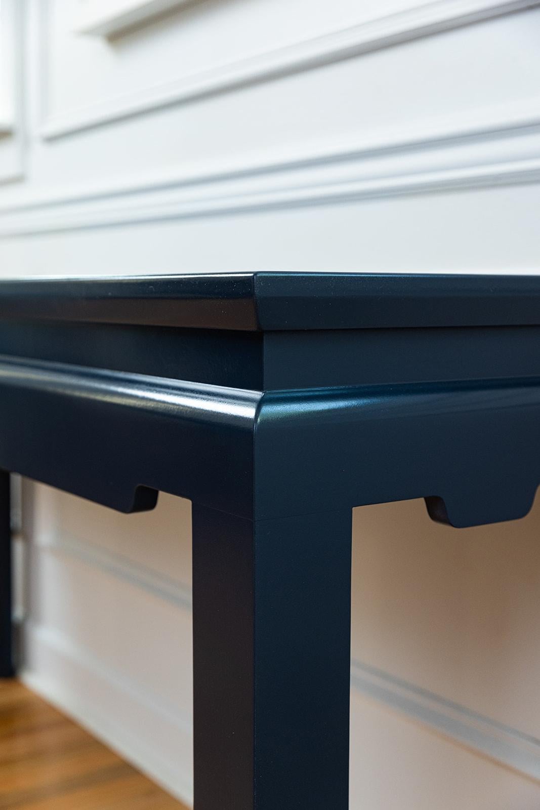 Bespoke Modern Ming Console Table Custom Built and Lacquered Hale Navy Gloss For Sale 1