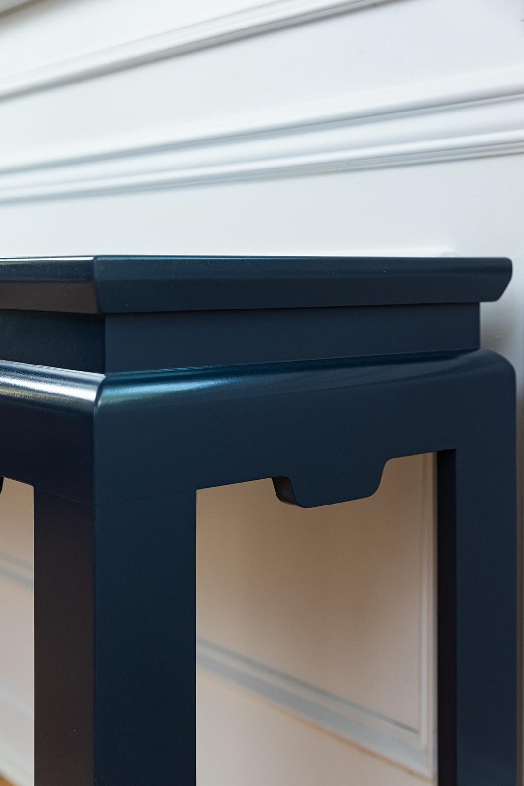 Bespoke Modern Ming Console Table Custom Built and Lacquered Hale Navy Gloss For Sale 2