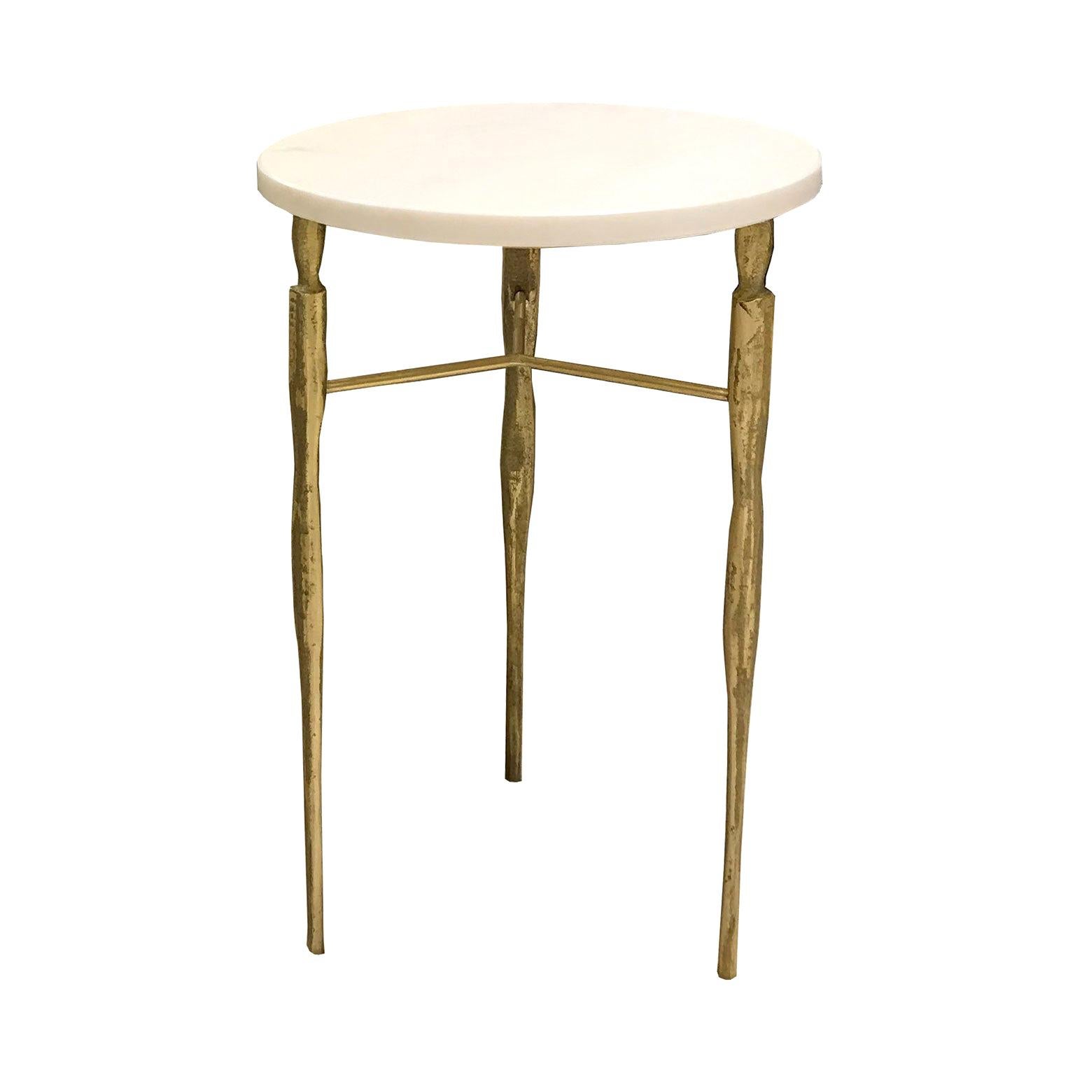 Bespoke Modern Side Table in Hammered Metal and White Marble  For Sale