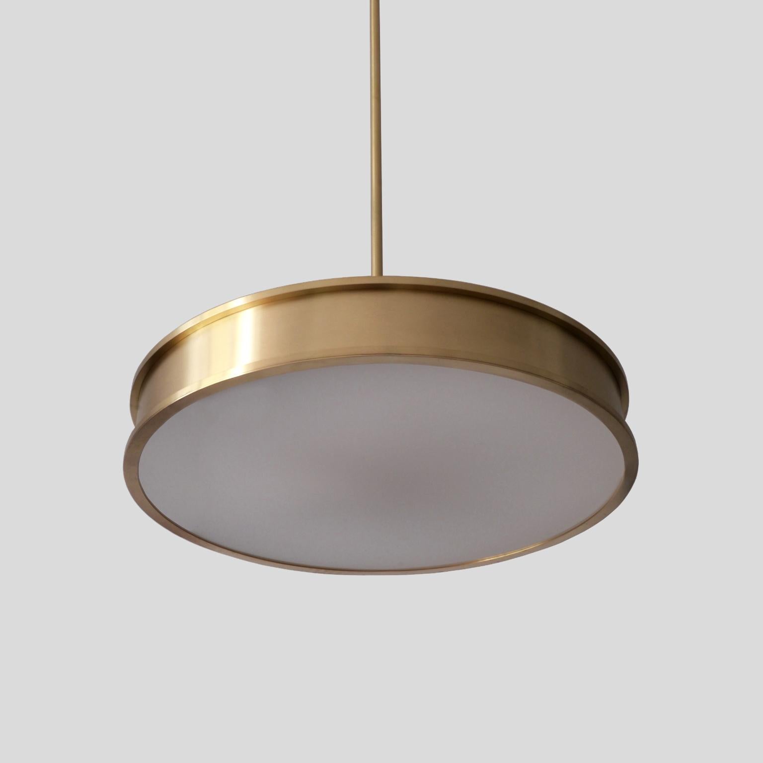 Bespoke Modernist Circular Pendant Light in Brushed Brass and Opal Glass, 2018 In New Condition For Sale In Berlin, DE