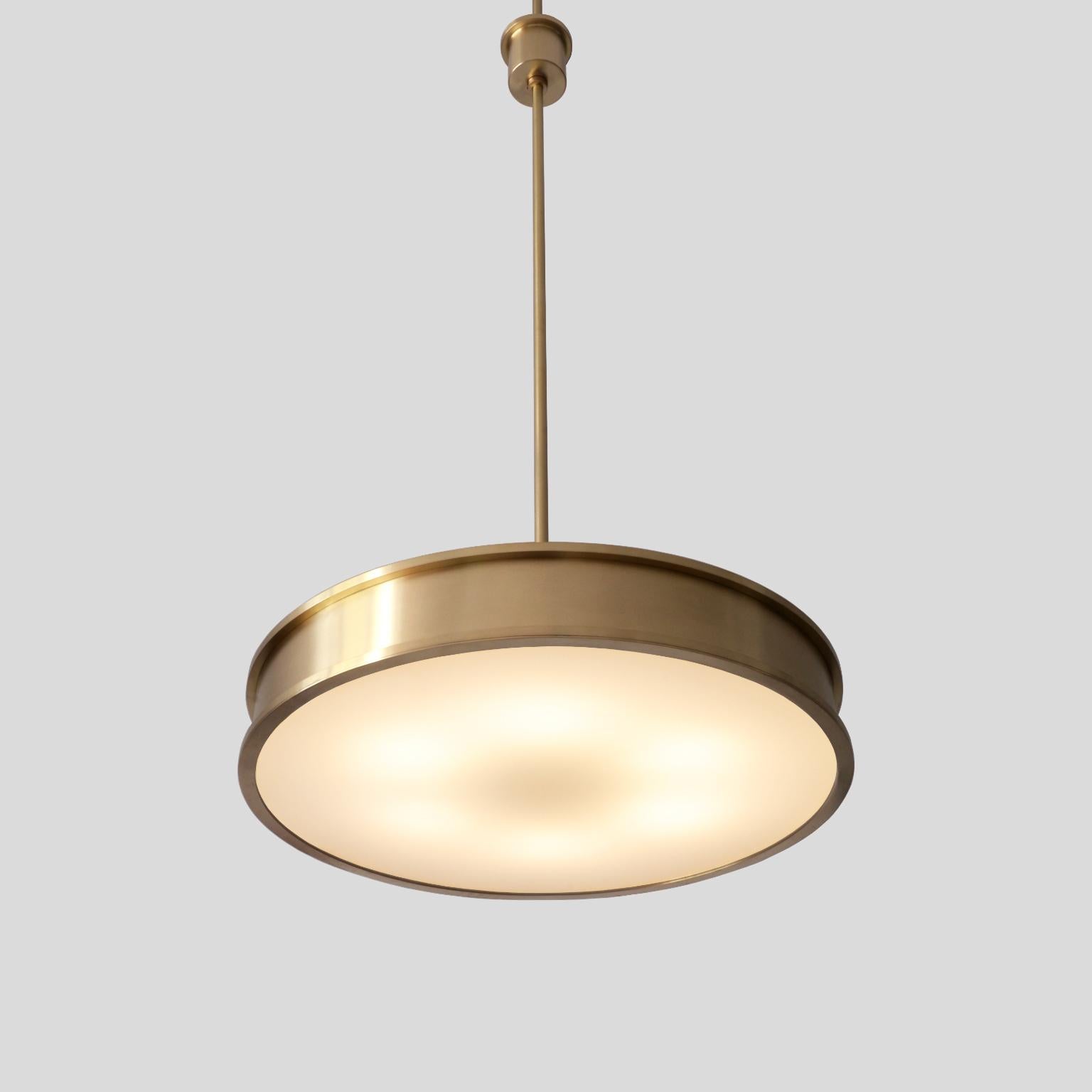Contemporary Bespoke Modernist Circular Pendant Light in Brushed Brass and Opal Glass, 2018 For Sale