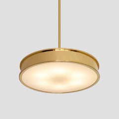 Bespoke Modernist Circular Pendant Light in Polished Brass and Opal Glass, 2018