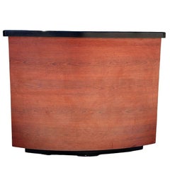 Bespoke Modernist Curved Walnut Dry Bar w/ Black Lacquer Top