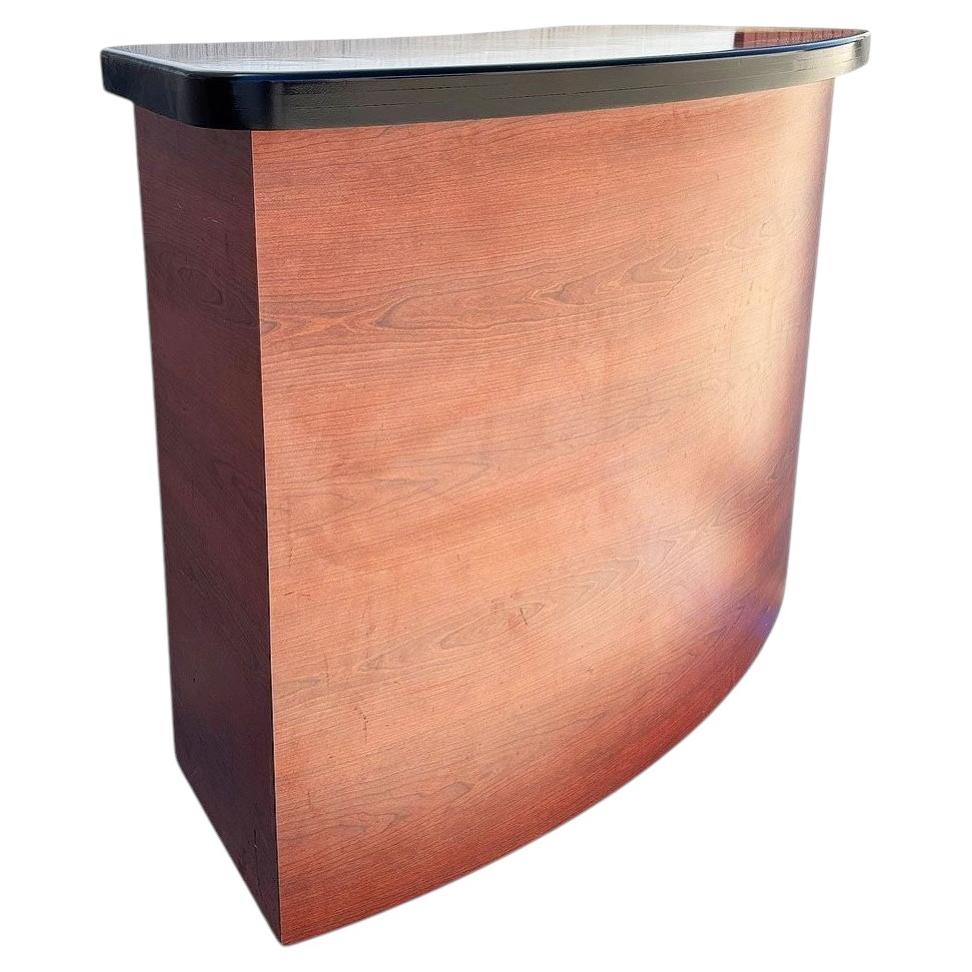 Bespoke Modernist Curved Walnut Dry Bar w/ Black Lacquer Top